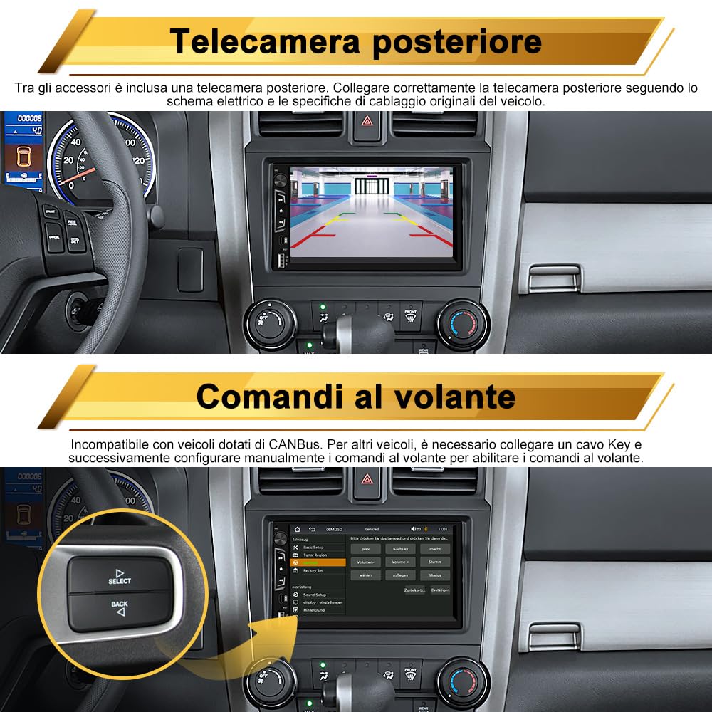 Junsun Autoradio 2 DIN con Schermo Wireless CarPlay & Android Auto