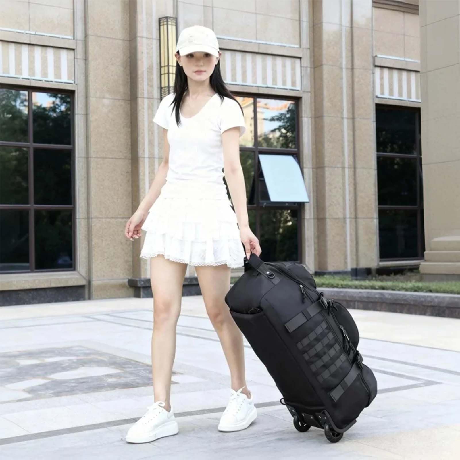 70L Sac de Voyage Roulette Tissu Valise Souple Grand Sac de Sport Homme Femme Impermeable Sacs a Dos Travel Bag Pliable Trekking Cabine Fitness Sport Duffle Bag (Noir)