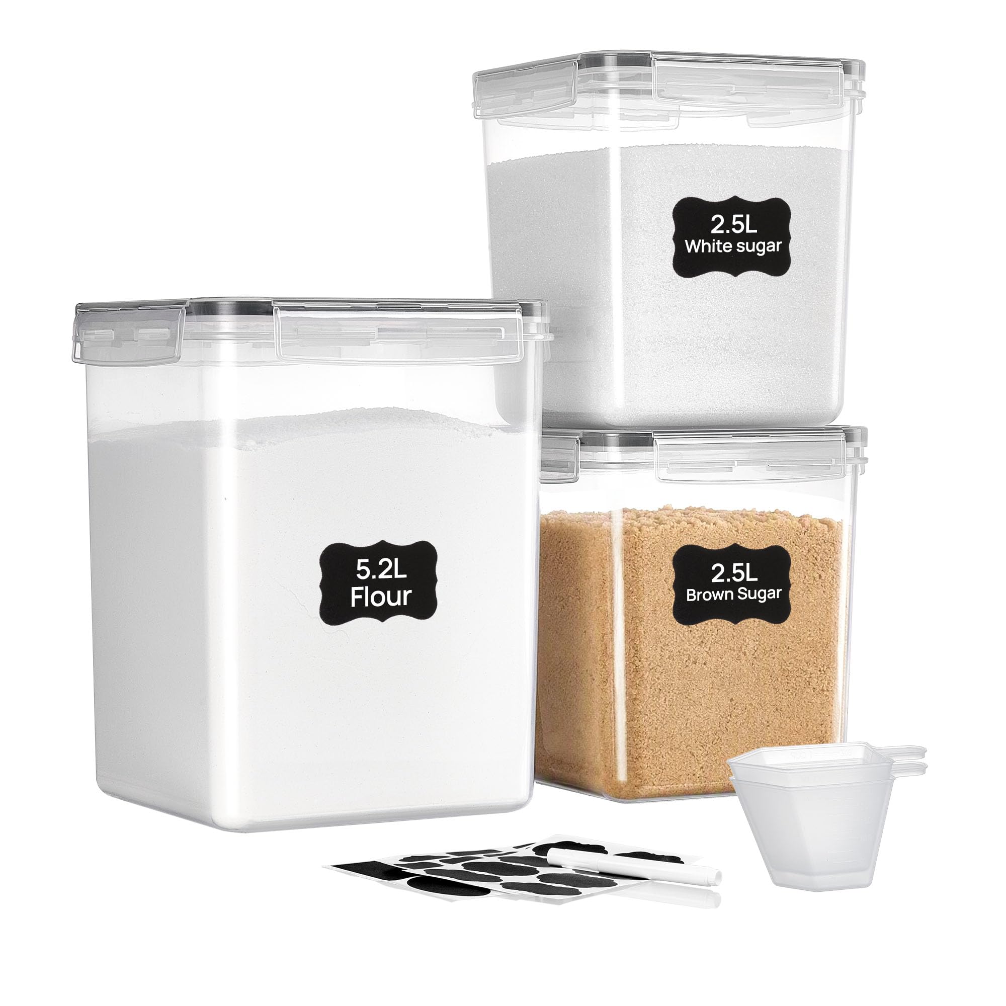 Vtopmart Große Frischhaltedosen, 3 Stück, BPA-freier Kunststoff, luftdichte Behälter für Mehl, Zucker, Backzubehör, Reis mit Deckel, 3 Stück