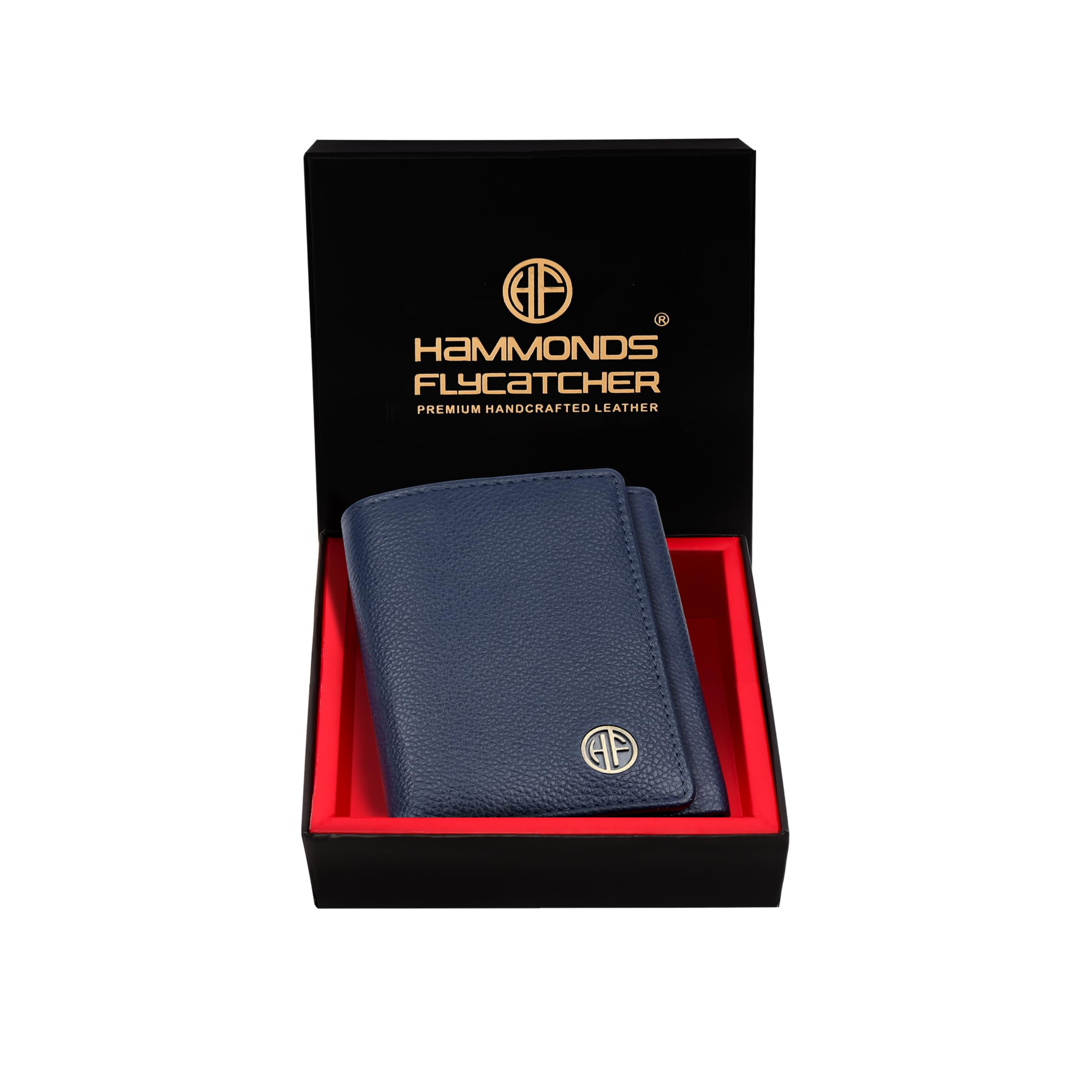 HAMMONDS FLYCATCHER Blue Wallets for Man - Trifold Genuine Leather Men Wallet with RFID Protection, 5 Card Slots, 2 ID Windows, Currency Slots, Snap Button Closure, Gift Box Included, Gift for Men
