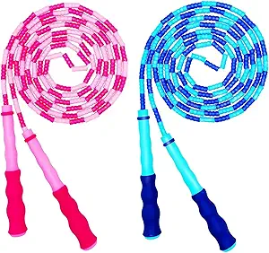 Soft Beaded Jump Rope, Adjustable Tangle - Free Segmented Fitness Skipping Rope for Men, Women and Kids Keeping Fit, Training, Workout and Weight Loss - 9 Feet (2-Pack)