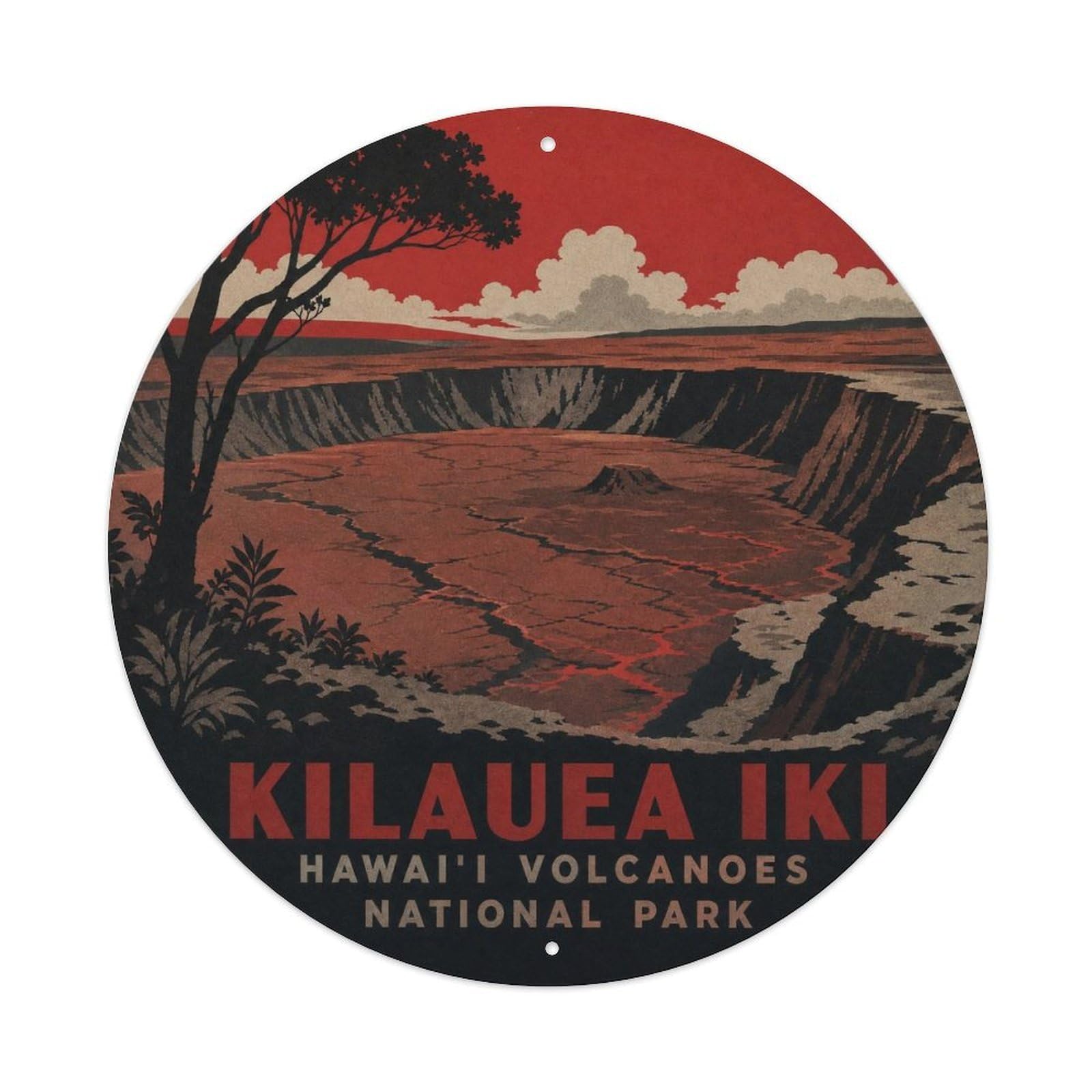 Okahys 8X8inch Classic Style Kilauea Iki Crater Hawaii Volcano Rim Island Metal Tin Sign