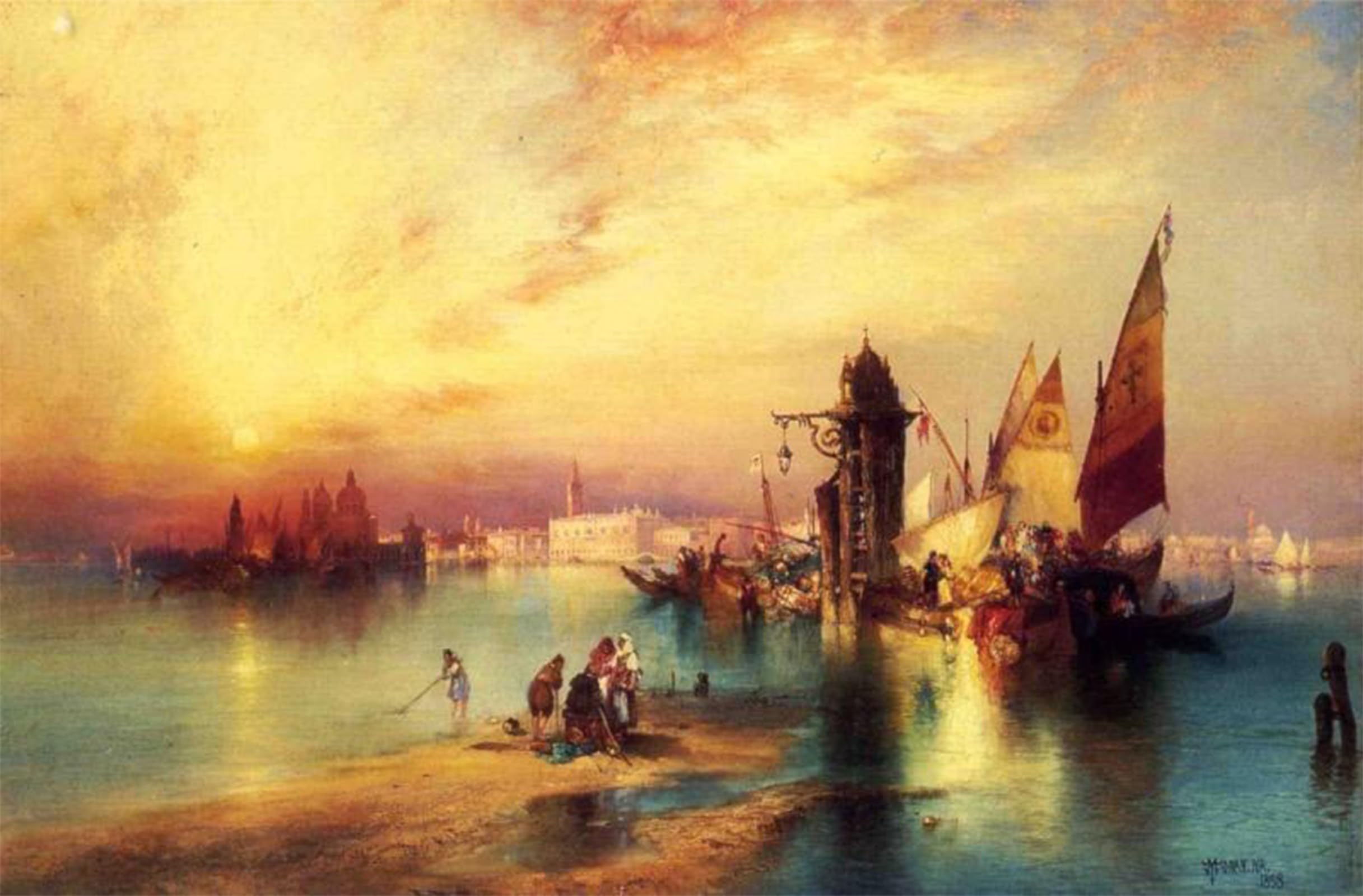 HRJUBWREE Oil Painting Prints on Canvas Painting Picture Venice by Thomas Moran Artwork Canvas Prints for Home Decor 60x90cm