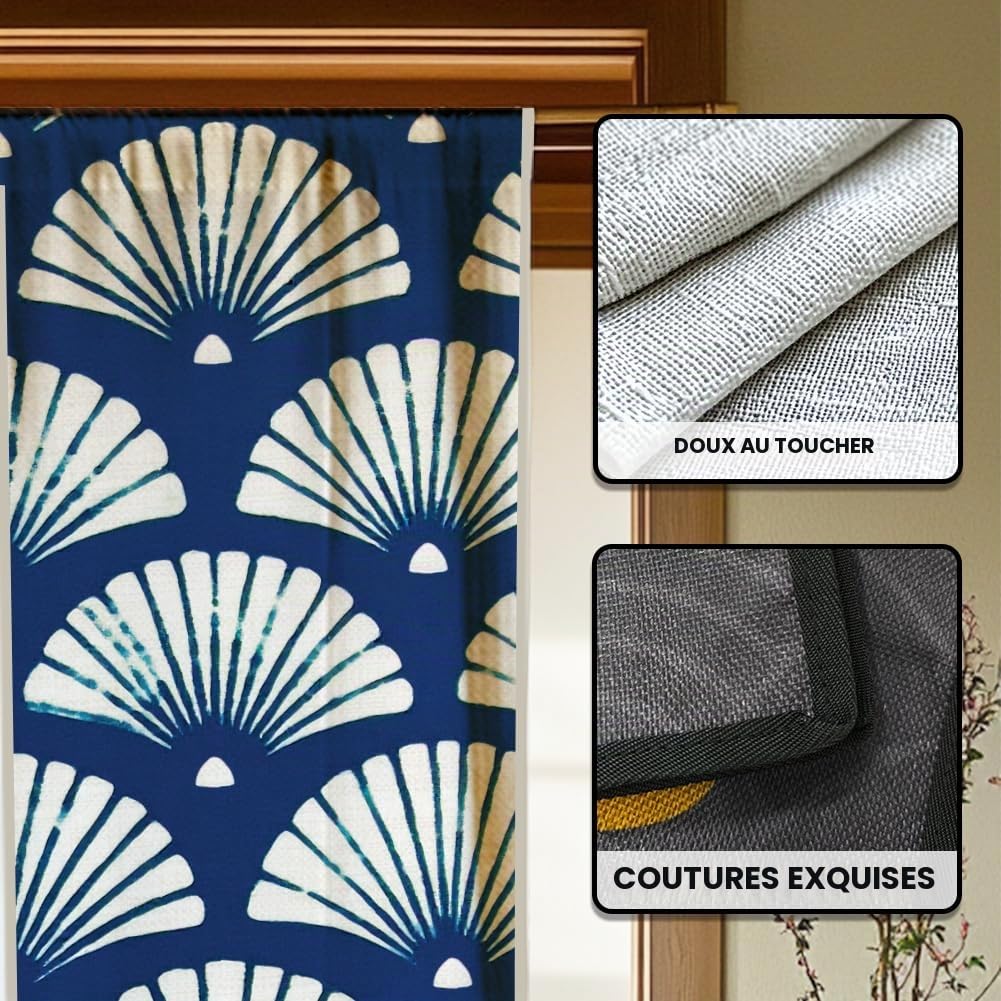 CHGCRAFT Rideau Porte Éventail Blanc pour D'Entrée Style Japonais Rideaux Séparation Pièce à Motif Indigo Rideau de Portes Pliantes pour Placard Chambre à Coucher Salon Porte D'Entrée 59x33 Pouce