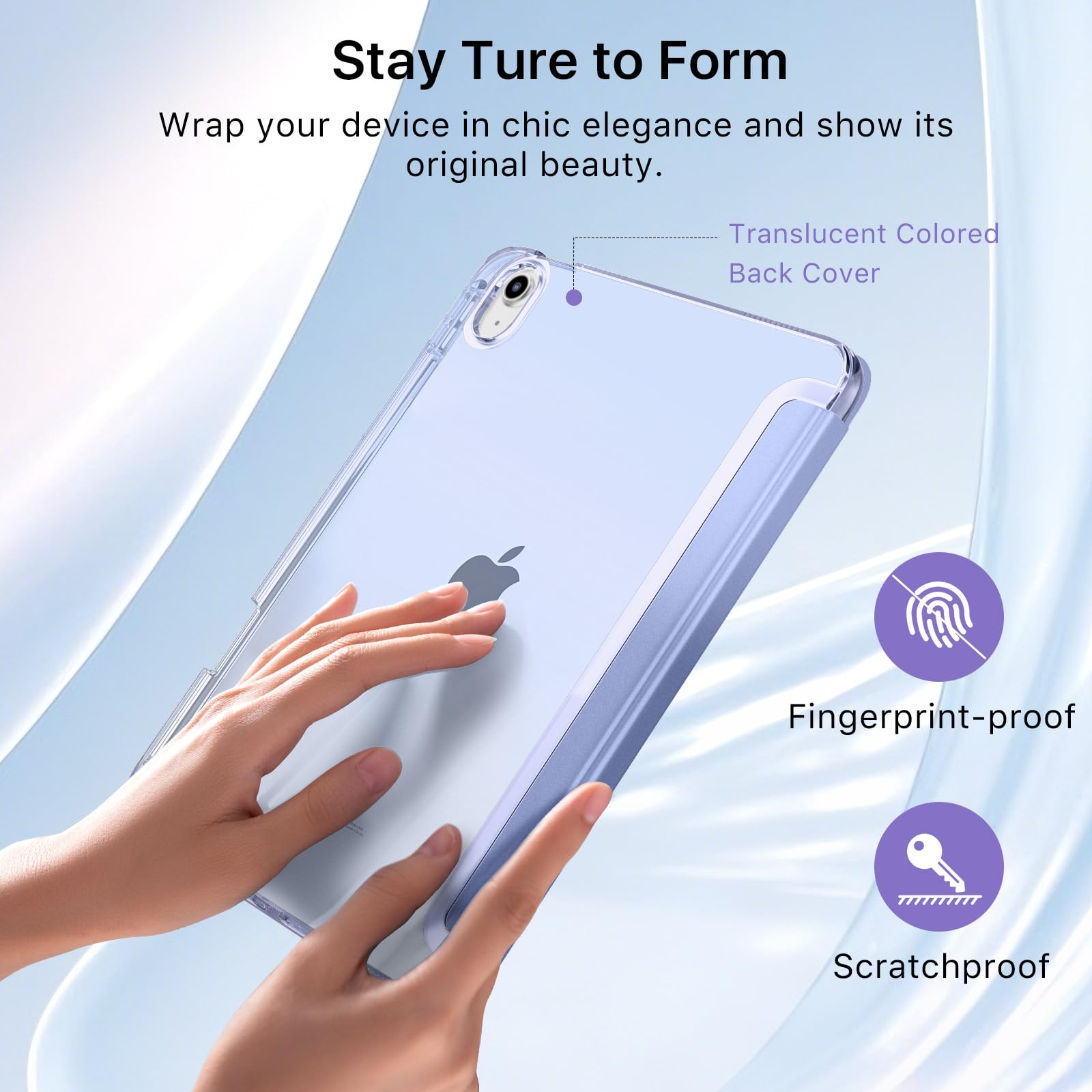 MoKo Cover per iPad Air 11 Pollici Case M3/M2 2025/2024, iPad Air 5a/4a Gen 10,9" Custodia 2022/2020 con Portapenna, Cover Trifold Sottile e Leggera con Retro in PC Rigido Traslucido, Lavanda Viola