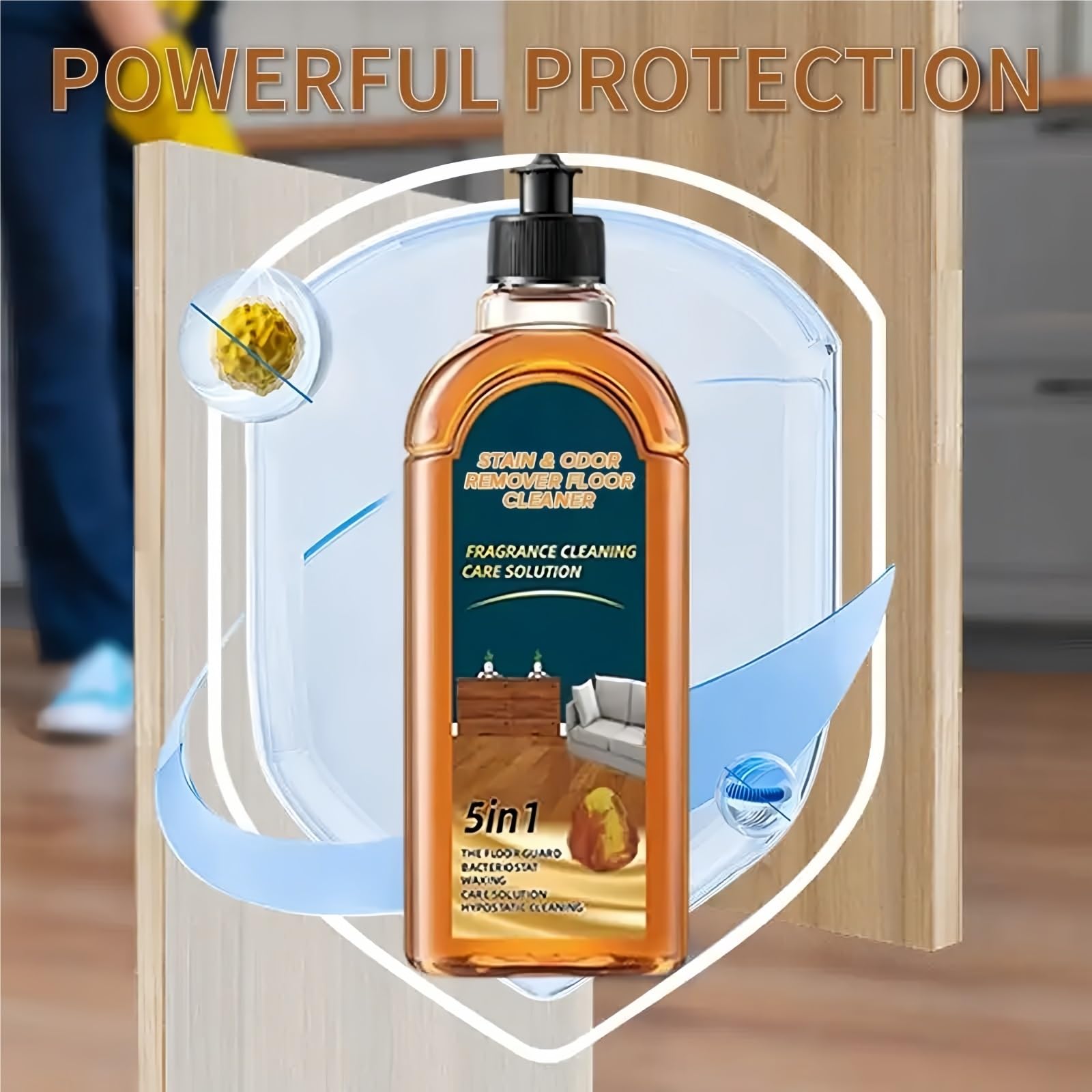 Quitamanchas y olores de 500 ml. Limpiador de Pisos. Fragancia Duradera. Potente quitamanchas. Solución de Limpieza 5 en 1 for Pisos. Brillo Natural. Eliminador de rayones.