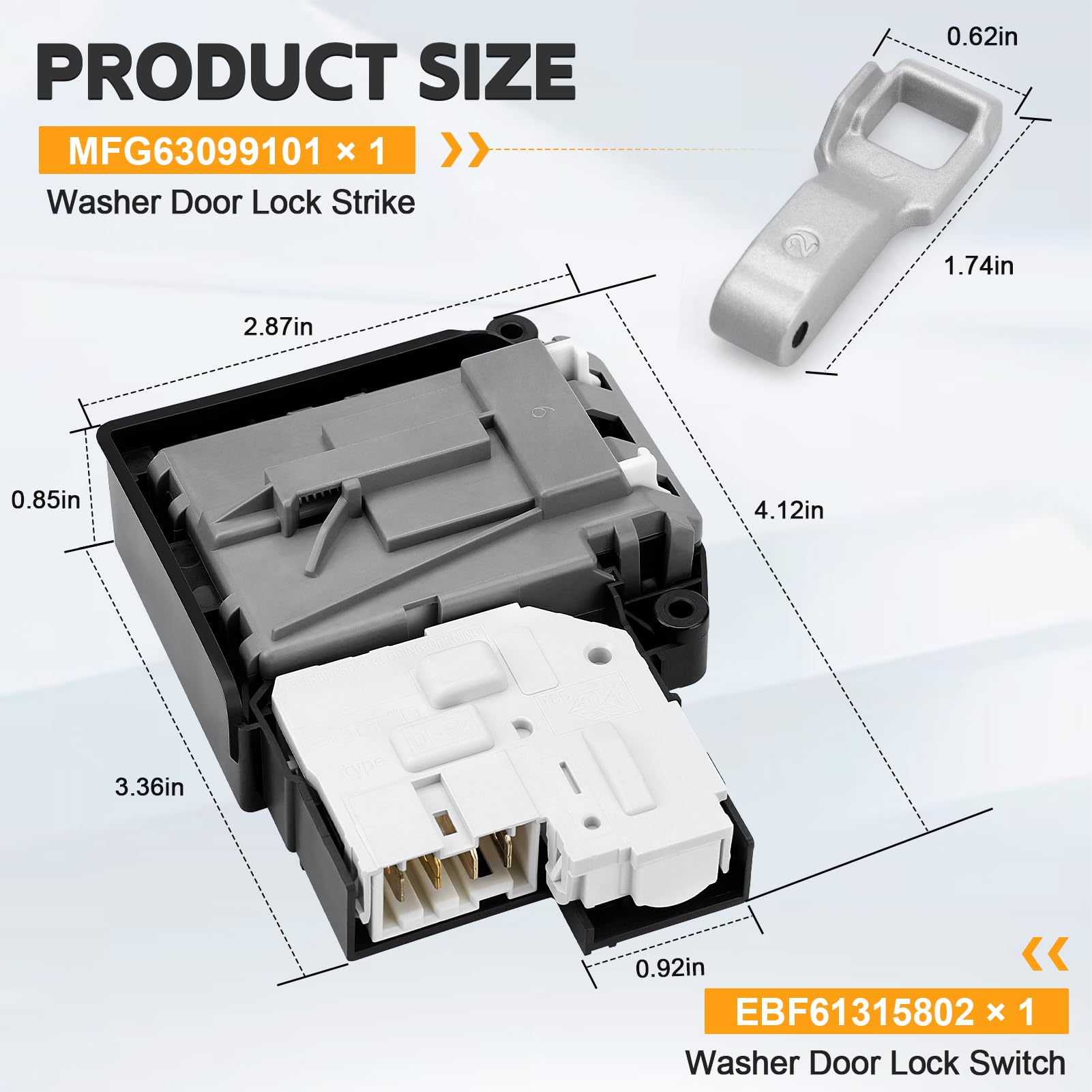 EBF61315802 - Interruptor de bloqueo de puerta de lavadora y MFG63099101, conjunto de cerradura de puerta compatible con lavadora LG y Kenmore, reemplaza AP5672154, PD00008063, PS7792232, 2667085,