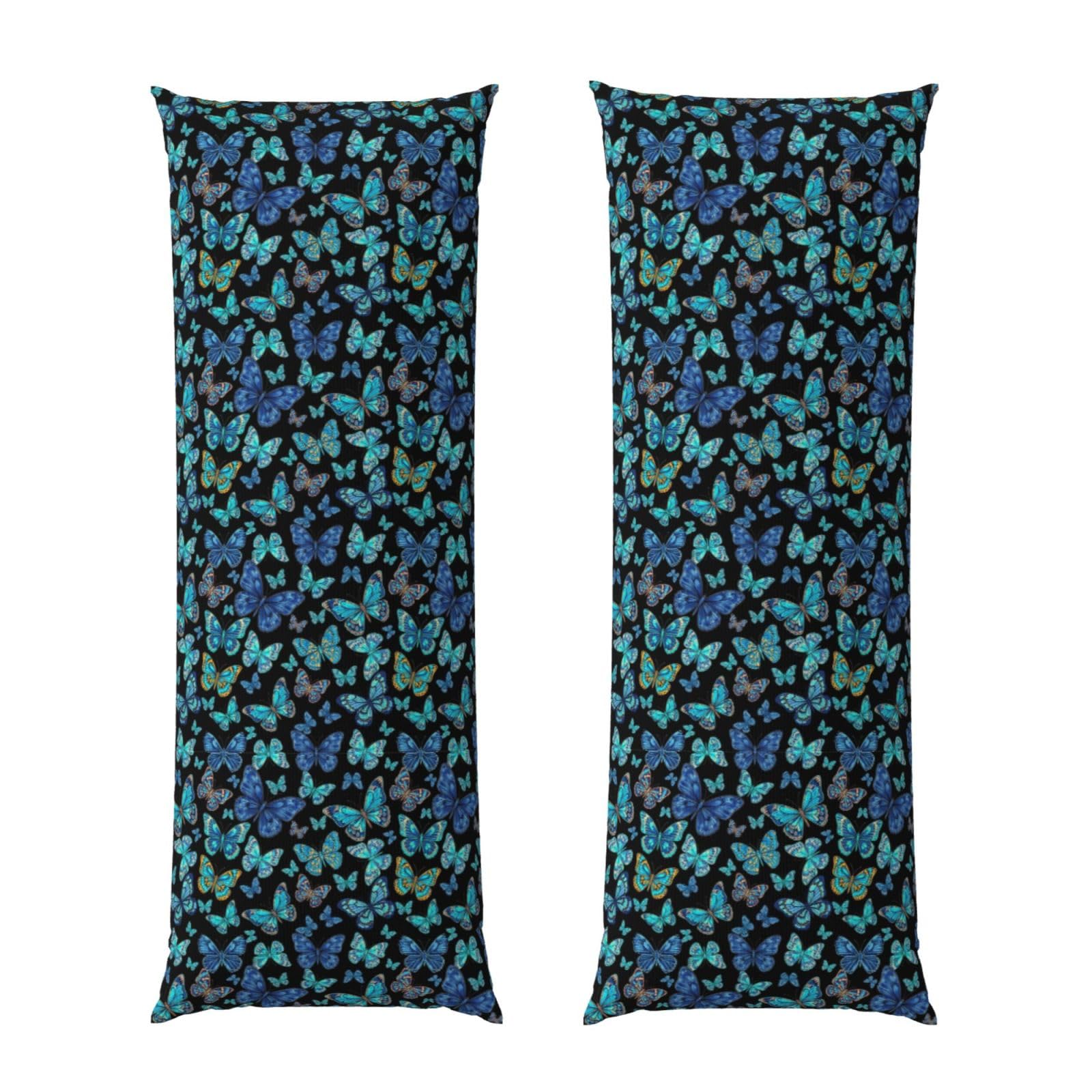 Body Pillow Case 20x54, Beautiful Butterflies Blue Butterfly, Zippered Soft Pillow Cover, Plush Flannel Fabric, Comfortable Cushion Protector for Bedroom Living Room Couch