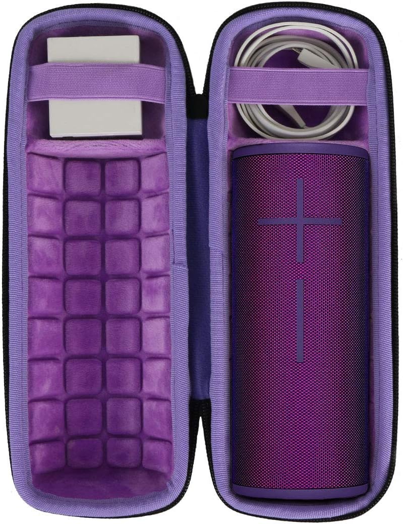 co2CREA Hard Travel Case Replacement for Ultimate Ears UE Boom 4 / Boom 3 Portable Bluetooth Wireless Speaker (Black Case + Inside Ultraviolet Purple)