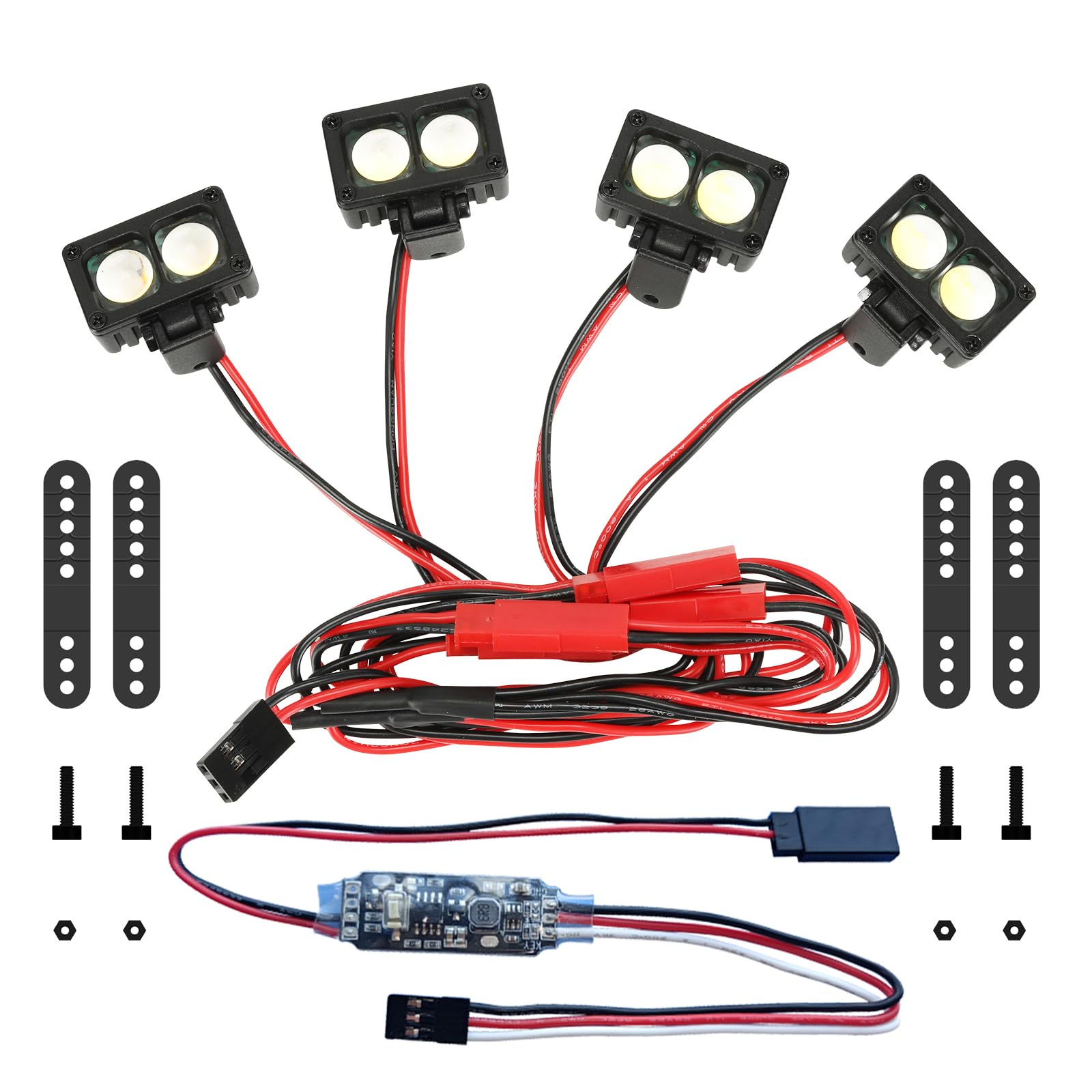 Light Bar Crawler Lights LED Headlight 4PCS RC Car Lights Accessories for Axial SCX10 Traxxas TRX4 TRX4M Arrma Senton Redcat GEN7 1/10 1/18 Car Roof Light Kit Zhongzhen