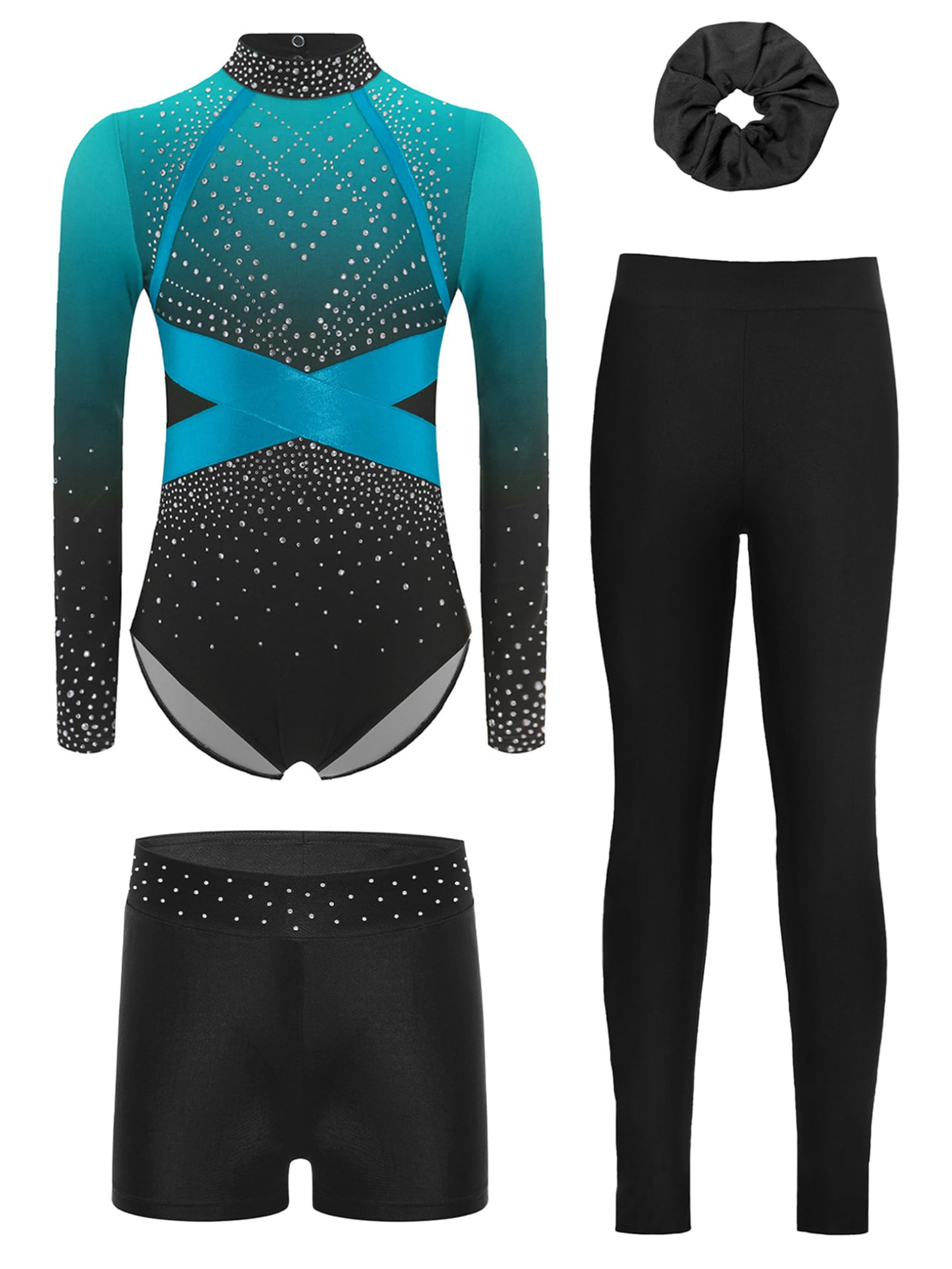 Freebily Trajes De Gimnasia Brillantes Lentejuelas para Niña Maillot De Baile con Leggings Cortos Y Diadema Disfraz De Bailarina