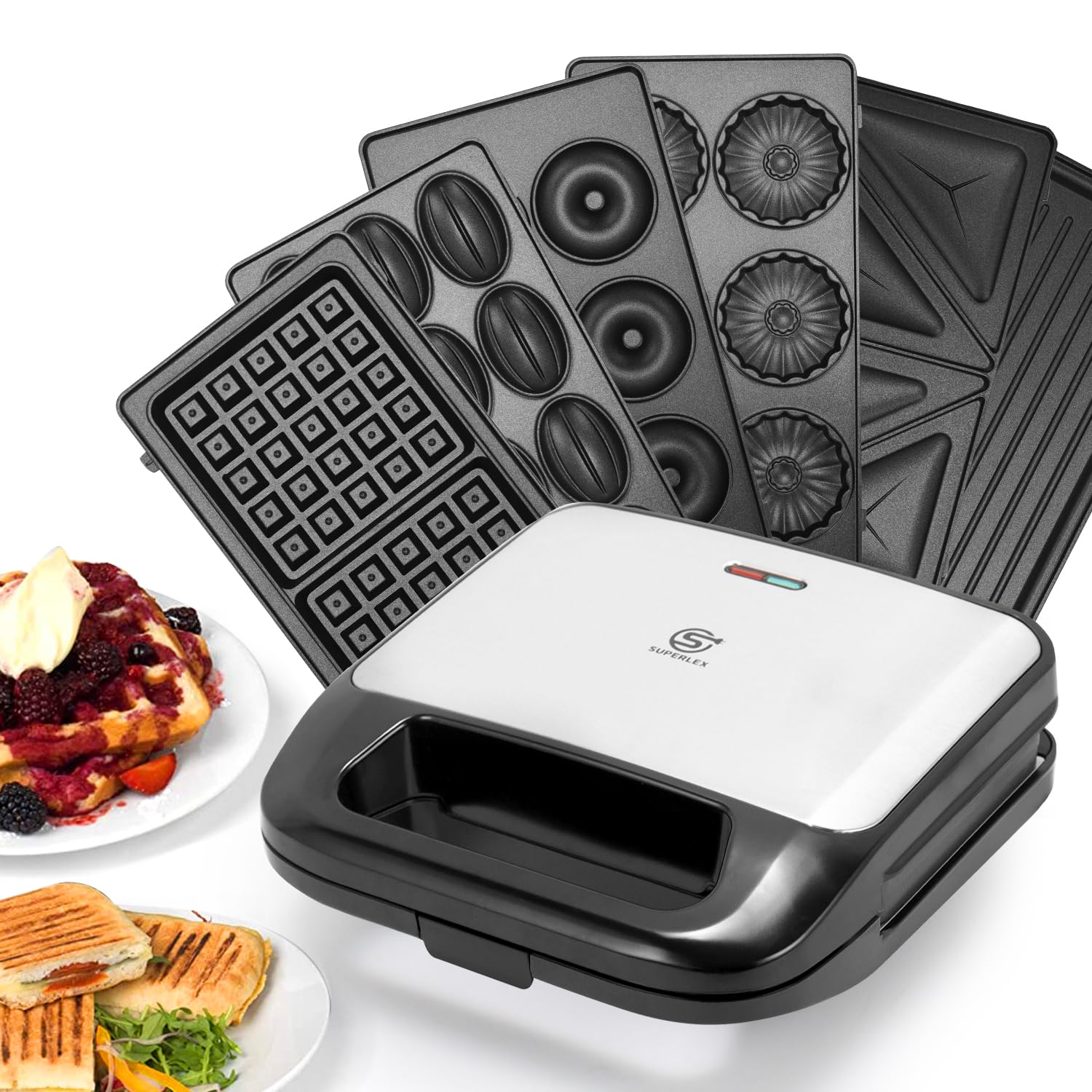Wielofunkcyjny zestaw do opiekania kanapek 6 w 1, do opiekania kanapek, grill kontaktowy, gofrownica do ciasta, 2 plastry z powłoką zapobiegającą przywieraniu, dwustronne pieczenie w stałej