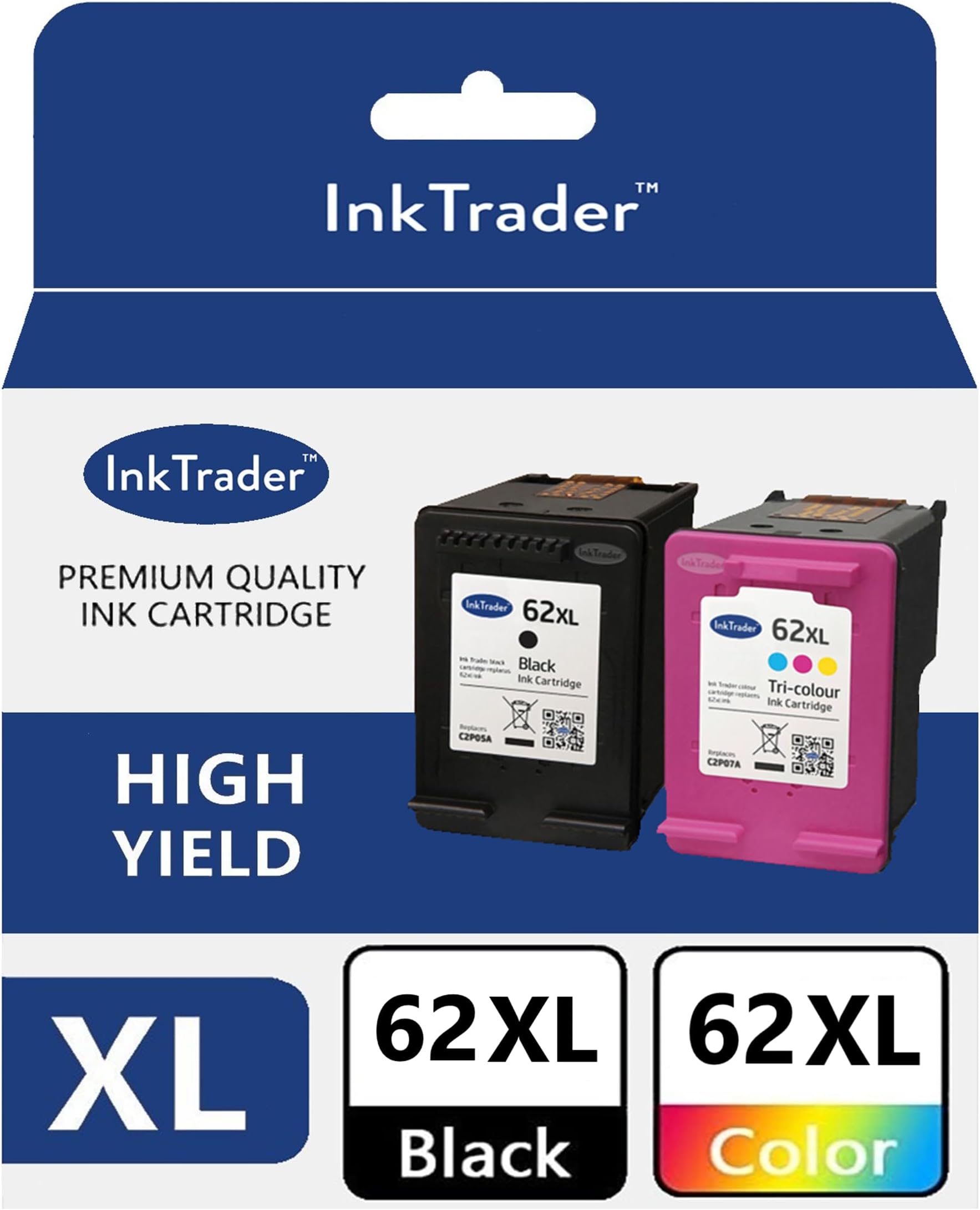 Ink Trader 62XL Ink Cartridge Replacements for HP 62/XL Black and