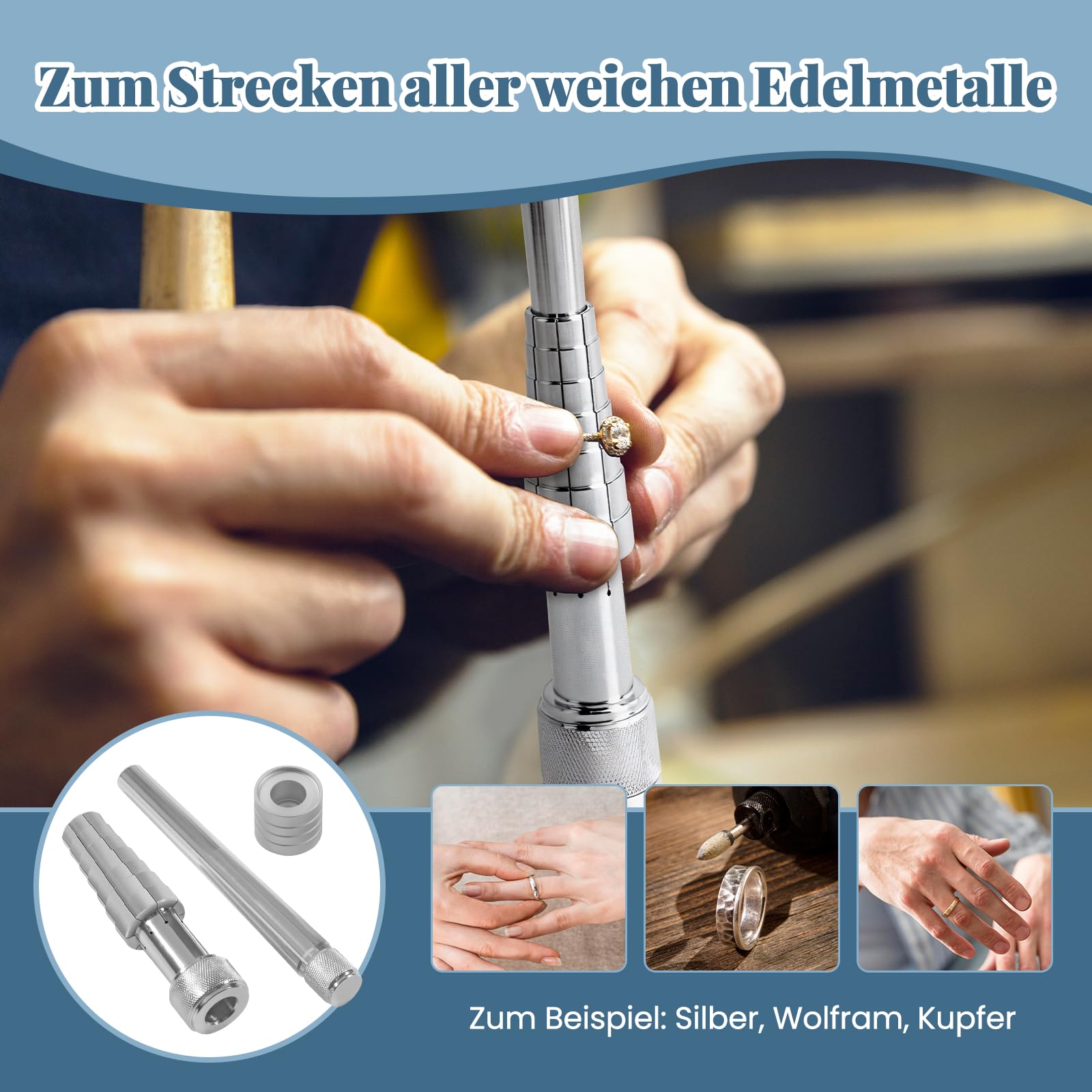 F Fityle Strumento elastico anello, tenditore ad anello per ingrandimento, fascia per matrimonio, strumento di regolazione per la produzione di gioielli