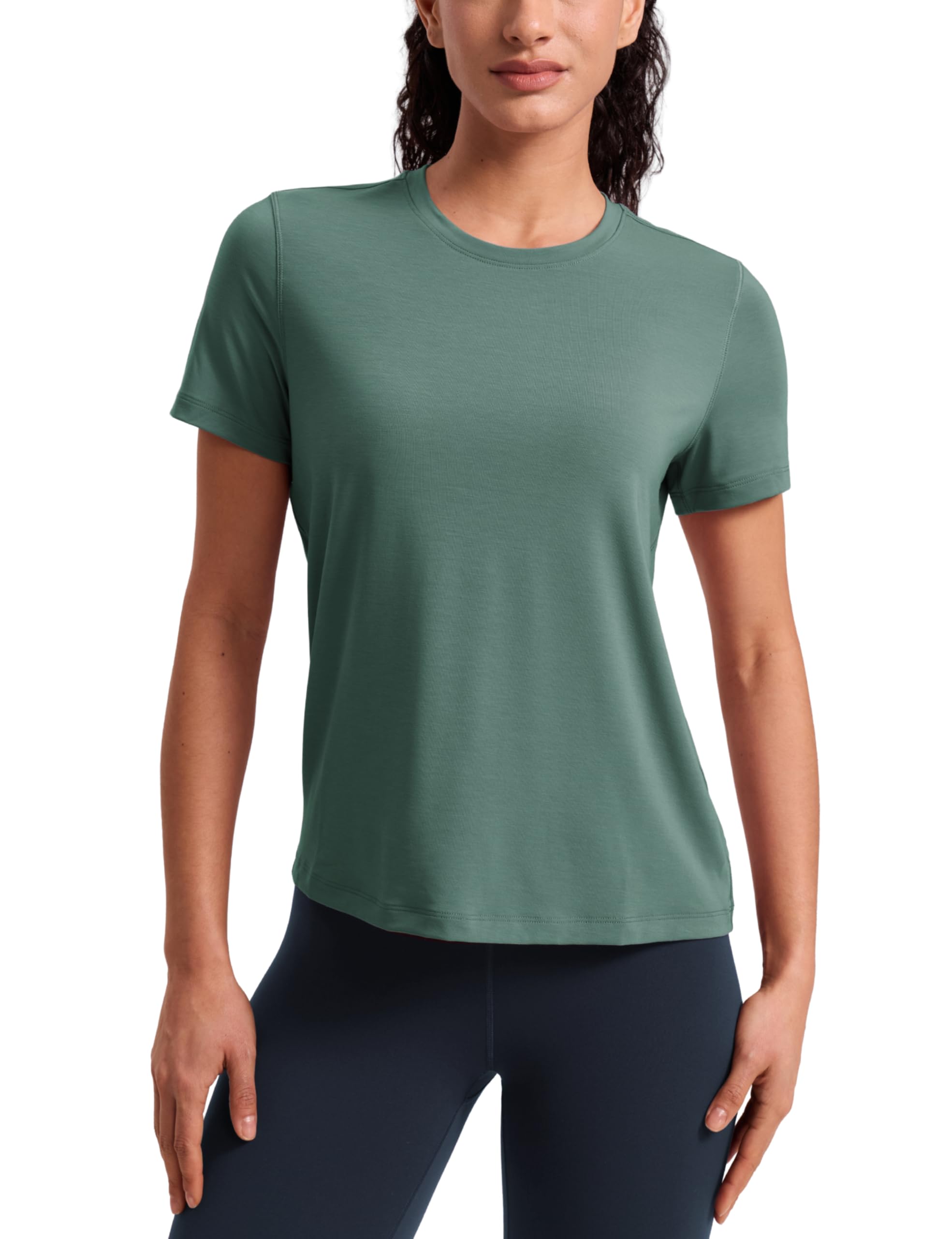 CRZ YOGA Quick Dry Workout Tops for Women Hip Length - Athletic Running Gym Yoga Short Sleeve Shirts Crewneck Basic Tees — view 9