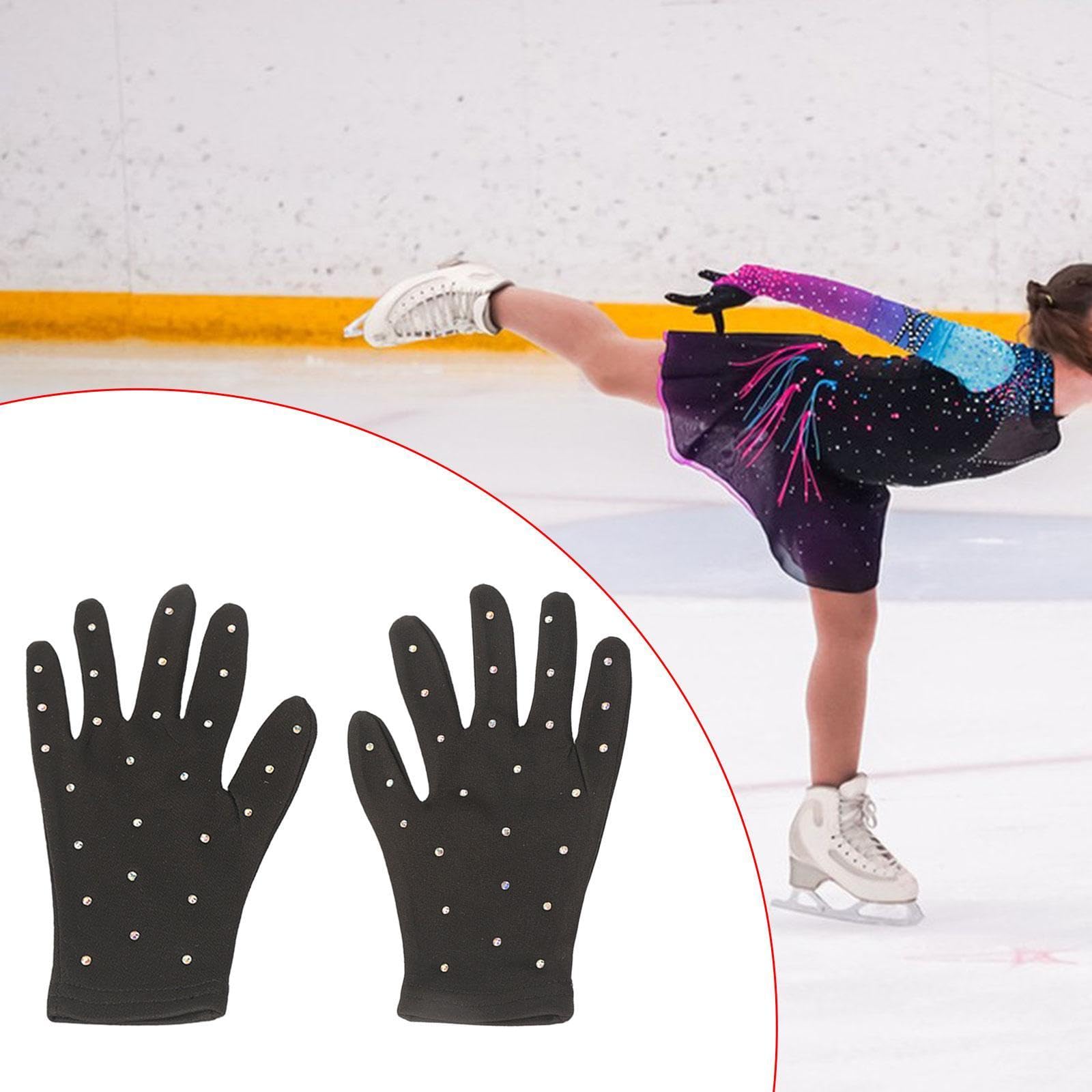 Fancyes Figure Skating Competition Gloves Ice Figure Skating Gloves Comfortable Portable Fashion Versatile Winter Gloves for Practice, L Black