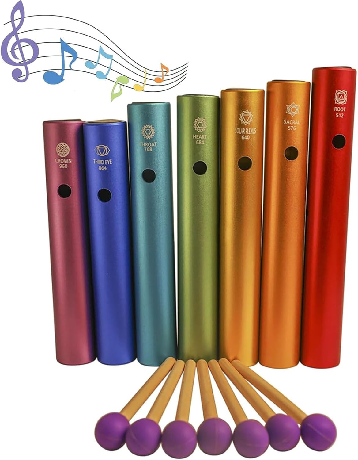Rainbow Frog Sound Tube Set, 7PCS Wah-Wah Tube Hand Percussion Instrument, Aluminum Sound Tubes 512Hz–960Hz, Musical Accompaniment & Relaxation Sound Instrument