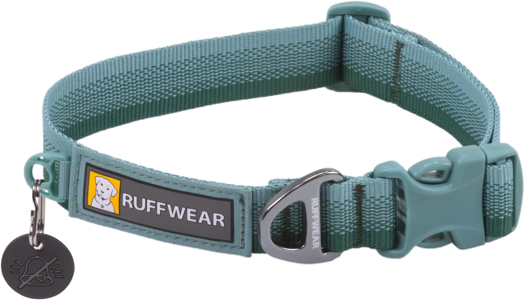 RUFFWEAR Front Range Collar, Medium Dog Collar with Aluminium V-Ring, Adjustable Length Pet Dog Collar, Comfortable Soft Fabric, Animal Collar with Dog Lead Attachment Ring, 36-51cm, River Rock Green