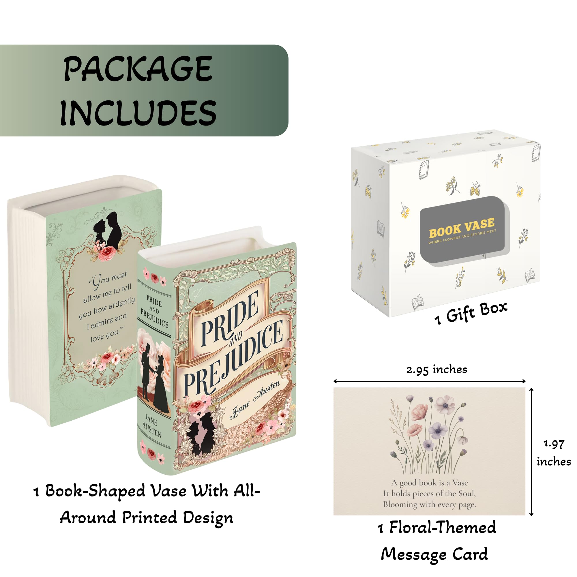 Ceramic Book Vase Pride and Prejudice Gifts for Book Lovers Women & Men - Jane Austen Gifts for Women Bookish Christmas Decor for Bookshelf - Bookworm Bookish Gift Cute Librarian Present for Readers
