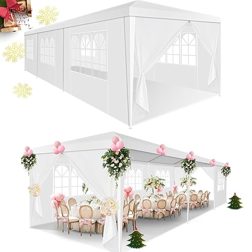 HOTEEL 10x30 Party Tent Outdoor Canopy Tent with Removable Sidewalls, White Tents for Parties Waterproof for Backyard Outdoor Event Wedding Carpa Gazebo Patio BBQ