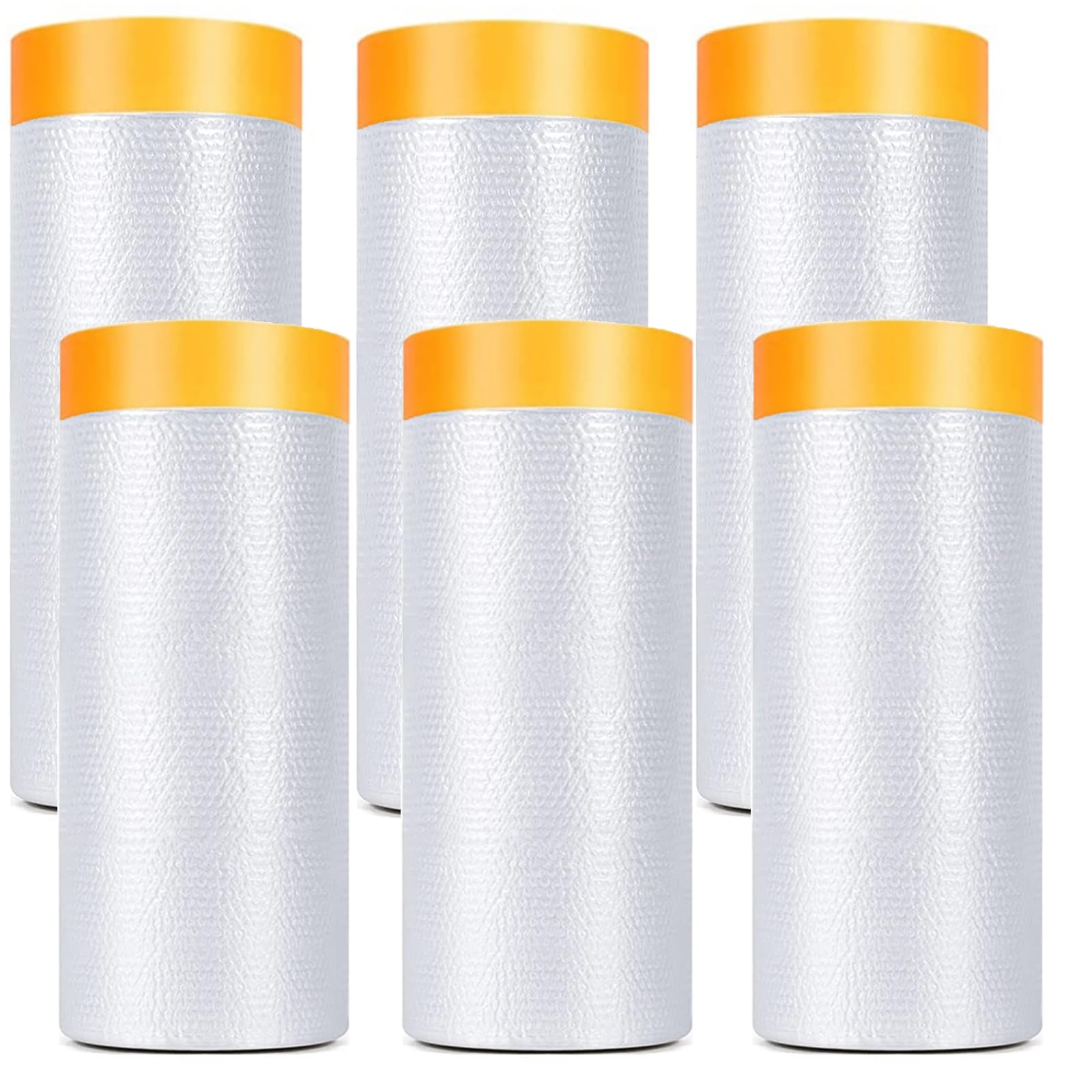 Pintores de plástico con cinta, película de enmascarar precintada, 6 rollos de cinta y cortina automotriz, rollo de película protectora adhesiva de pintura para cubrir zócalos, marcos, automóviles y