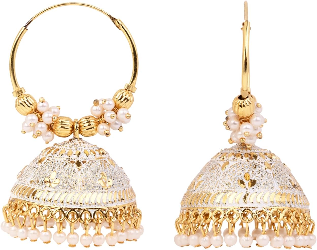 I Jewels Gold Plated Handcrafted Floral Beaded Jhumka Hoop Earrings for Women (E3406W)