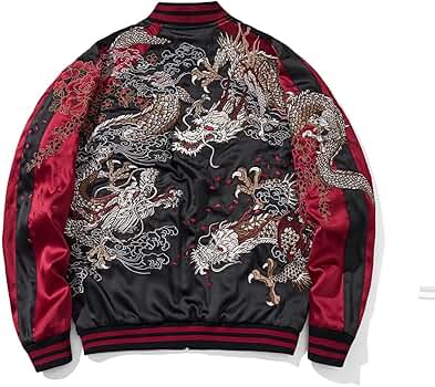 Amazon | [East Rain] スカジャン ユニセックス 龍群 牡丹