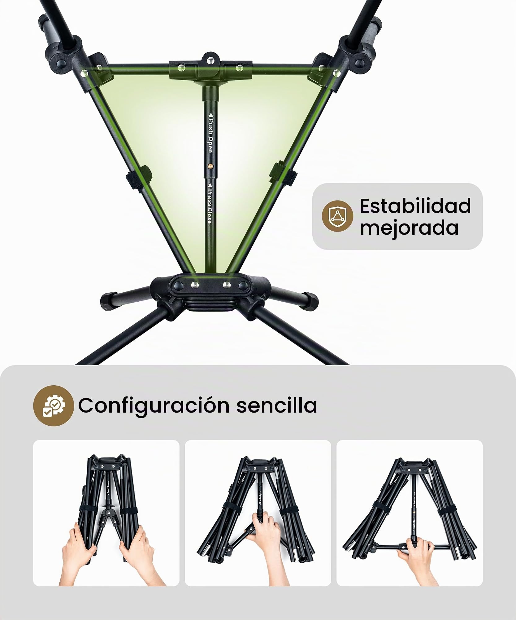 OneTigris TIGERBLADE Silla de camping plegable con respaldo alto, 170 kg, silla plegable para camping, ligera, marco triangular, silla plegable con 2 bolsillos laterales, silla plegable ultraligera