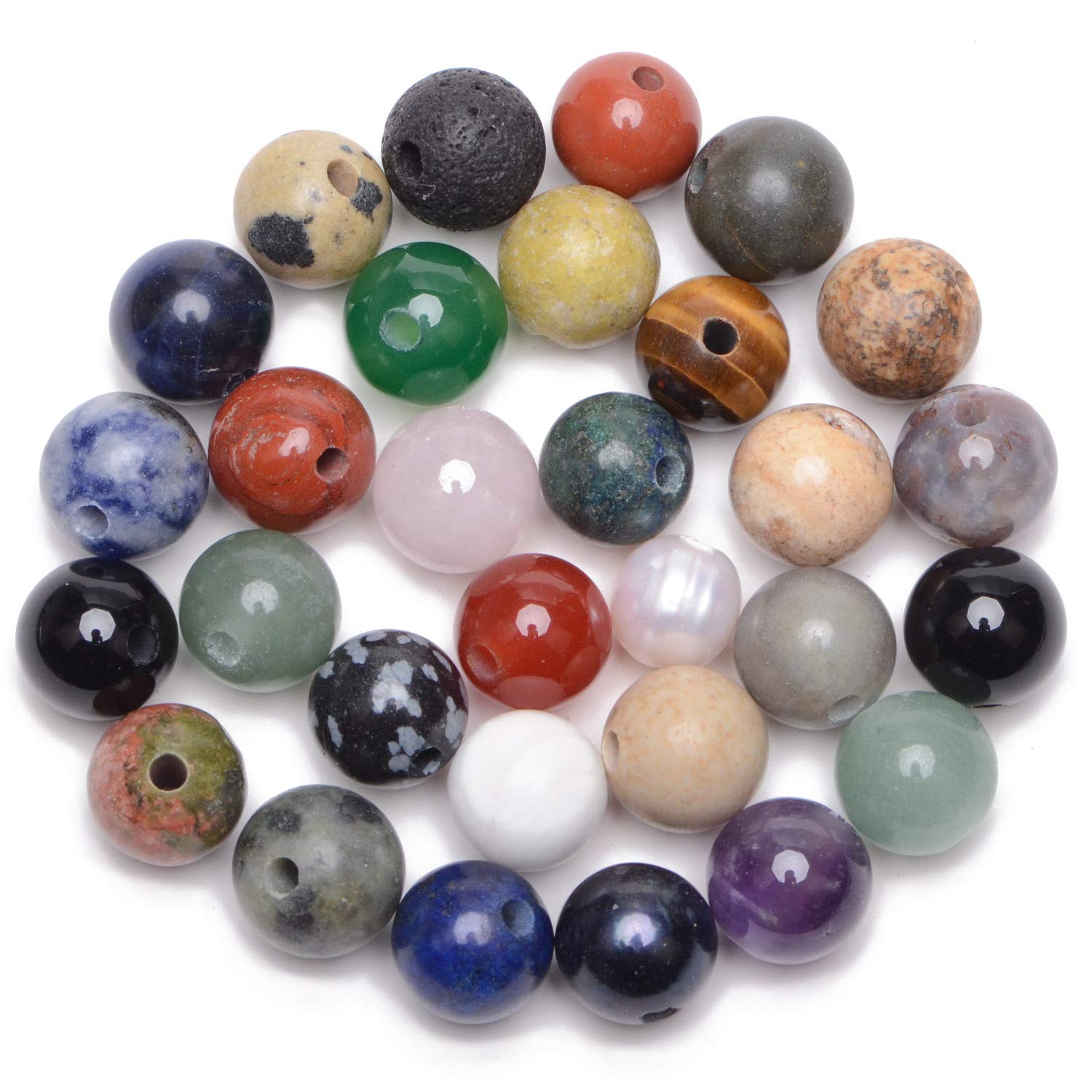 AD BeadsNatural Gemstone Mixed Colour 10mm Round Loose Beads Big Hole 2mm Sized 30pcs