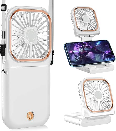 Ventilador portátil de mano para collar personal, plegable, mini ventilador recargable por USB silencioso con función de soporte para teléfono
