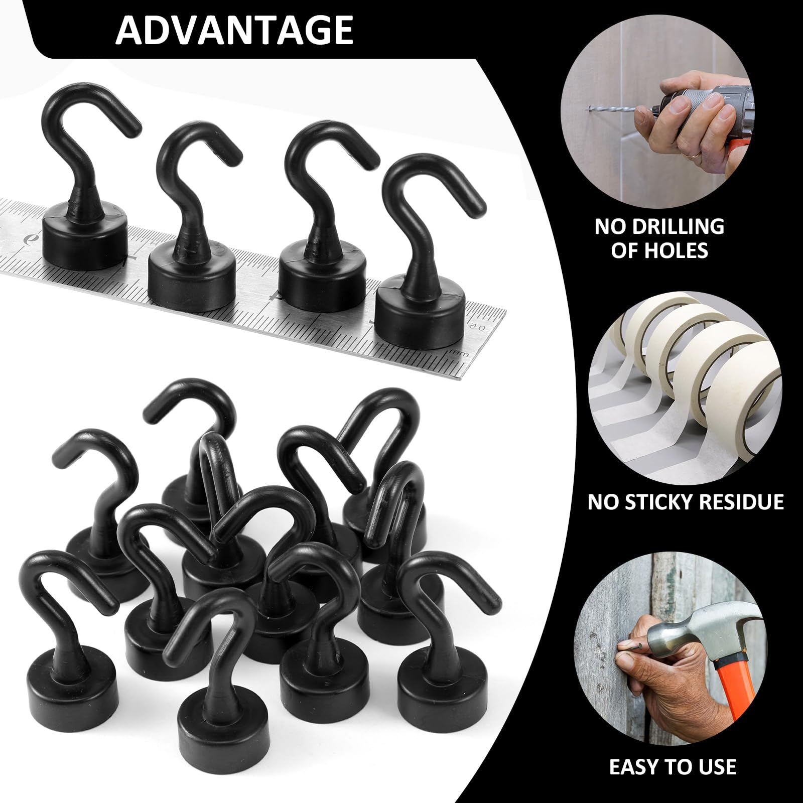 Wanmu 12Pcs Magnetic Hooks, Mini Magnetic Hooks Cruise for Hanging, Black Small Magnet Cute Hook for Refrigerator, Tiny Cruise Hooks for Classroom, Office, Kitchen, Cruise Cabin - Image 4