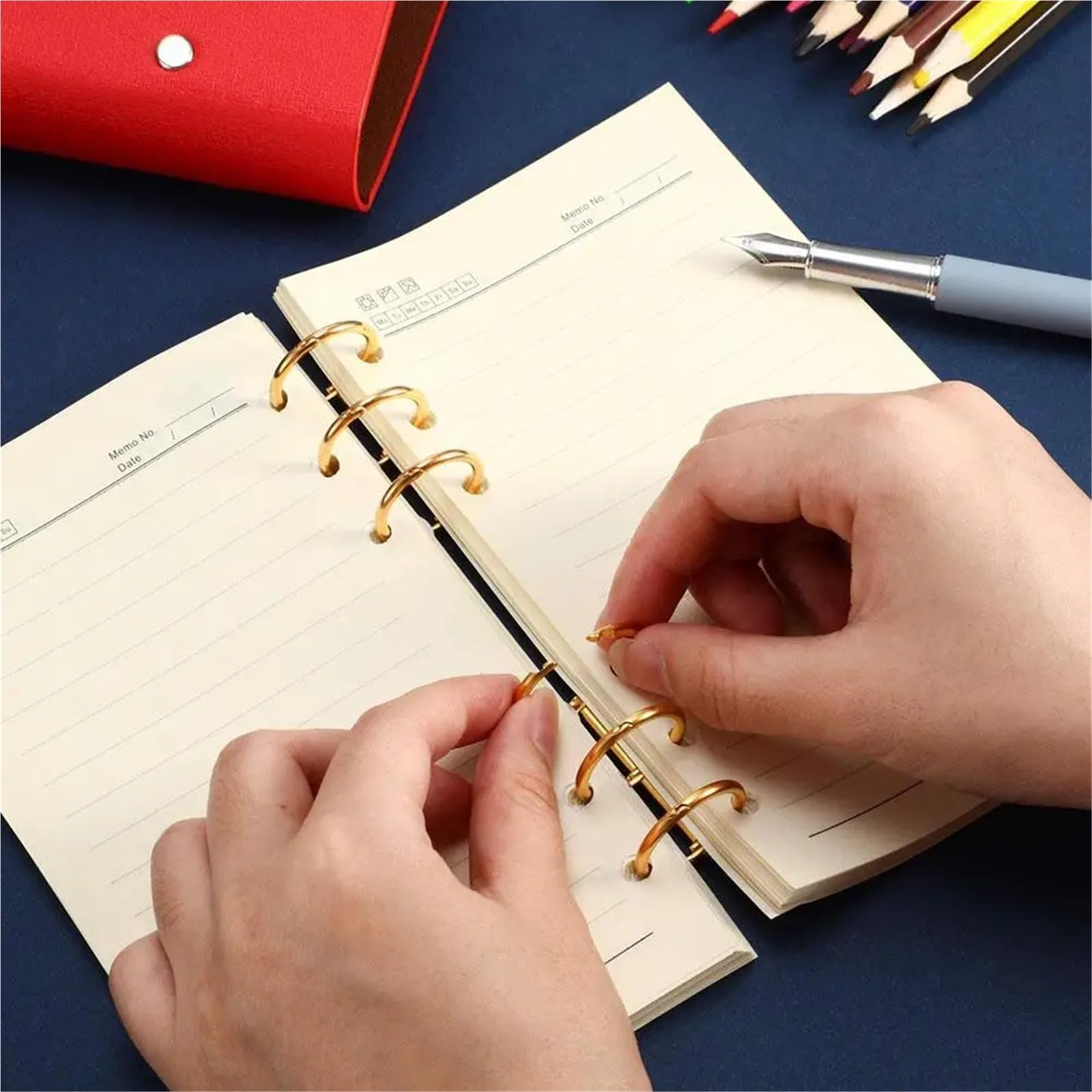 Anelli di rilegatura, raccoglitore a fogli mobili Anelli di rilegatura in metallo for fogli mobili dorati 4x2x0,25 cm, confezione da 50