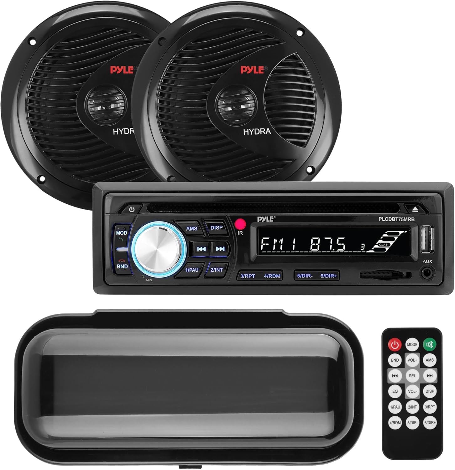 Pyle Marine Stereo Radio Receiver Speaker Kit - 200W Wireless Receiver and 150W Waterproof 6.5” Speakers, Hands-Free Talking, CD/MP3/USB/SD Player, AM/FM Radio, for Boat & Off-Road Vehicles Black