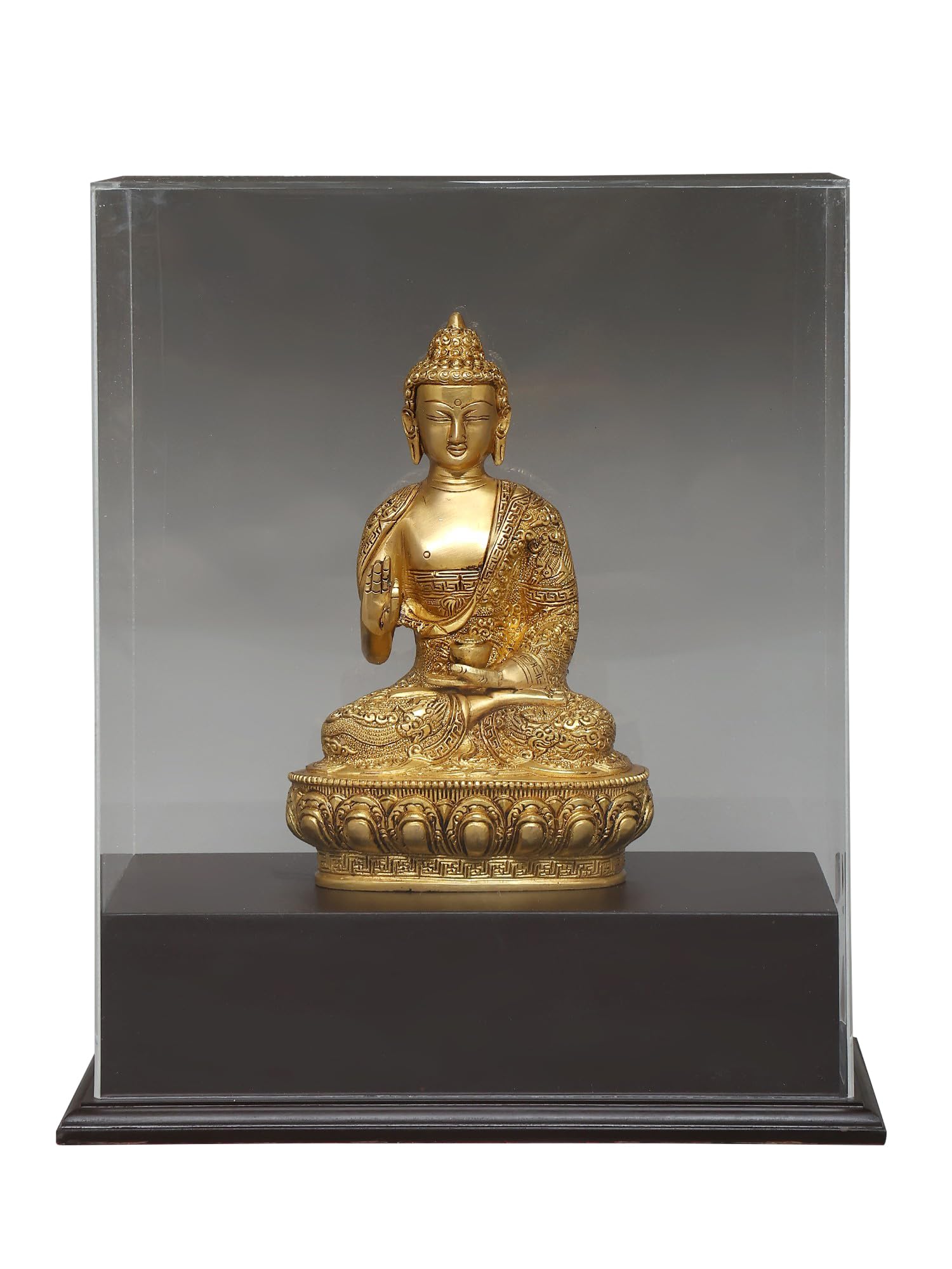 Exotic India Lord Buddha Brass Statue Seated in Vitarka Mudra with Box | Handcrafted Spiritual Sculpture | Festival Home Temple Décor