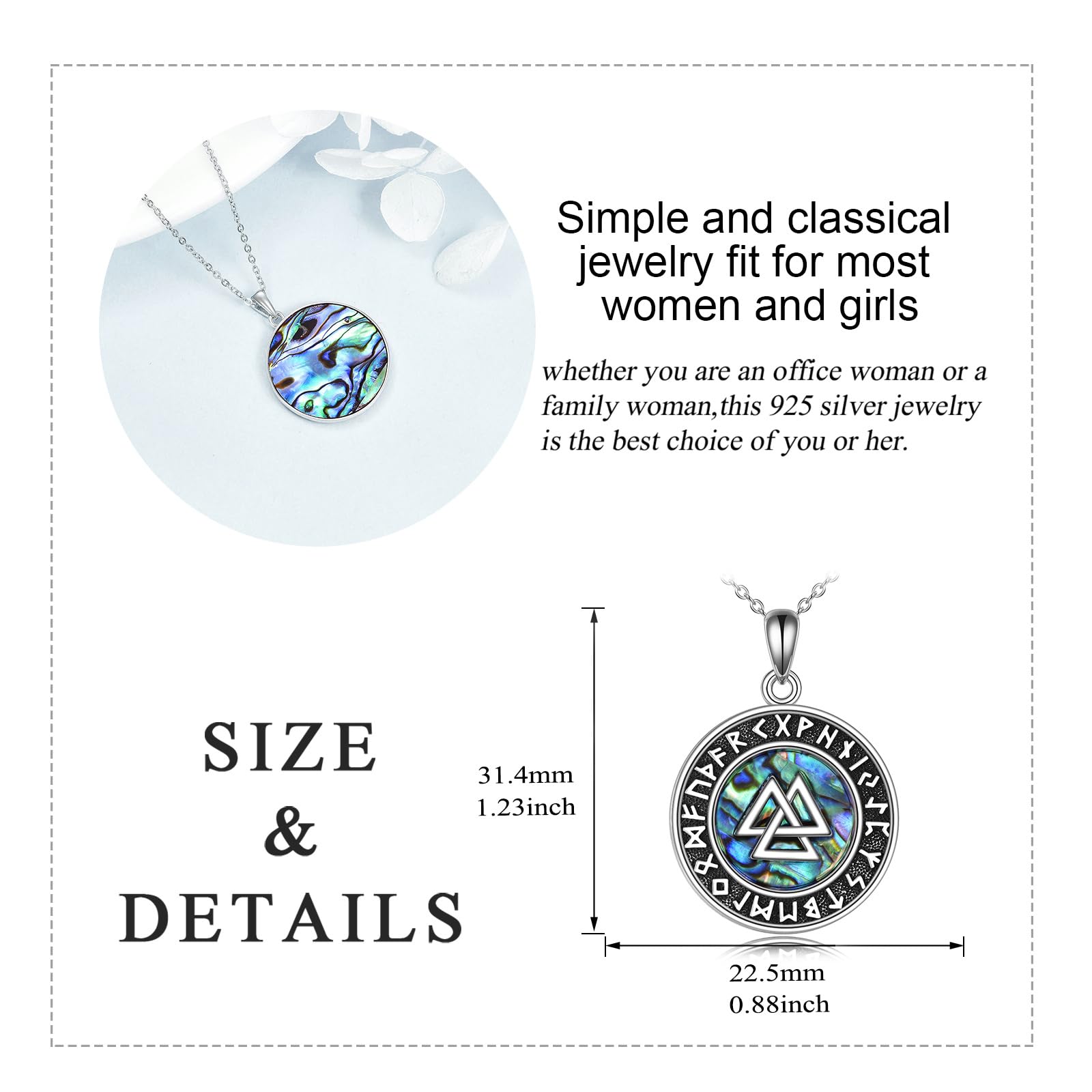YAFEINI Wikinger Nordischer Kette Damen 925 Sterling Silber Valknut/Keltische Kreuz/Wolf/Anker/Vegvisir/Odin Horn Anhänger Halskette Abalone Muschel Wikinger Schmuck Geschenk