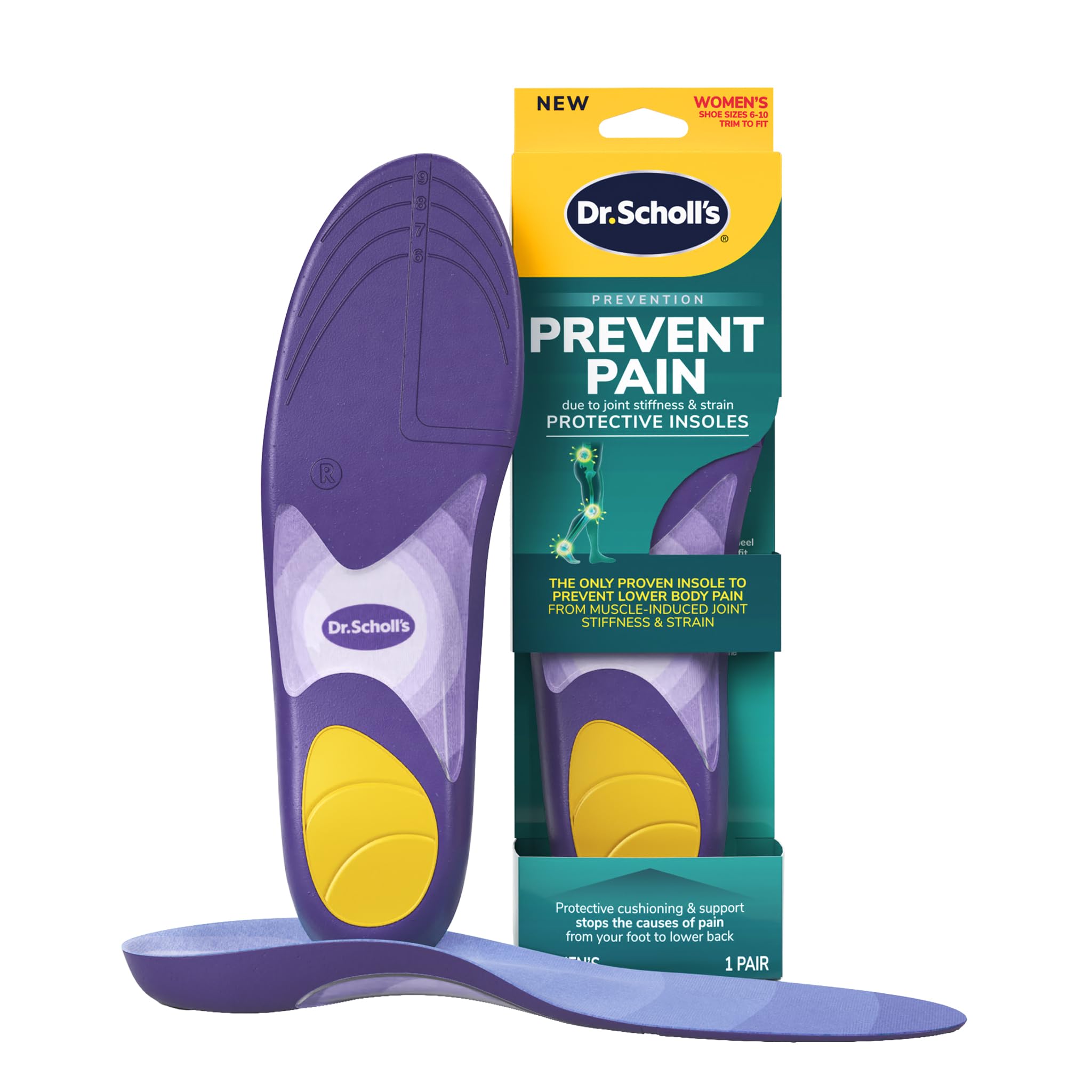 dr scholls prevent pain insoles for women size 6-10 1 pair the only proven insole to prevent lower body pain - arch support shoe inserts for women protect against lower back knee and foot pain
