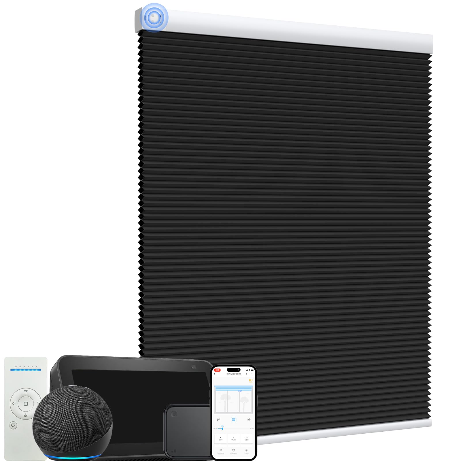 MYshade Motorized Cellular Shades - Smart Blinds Compatible with Alexa Google Home SmartThings 100 Blackout Rechargeable Cordless Honeycomb