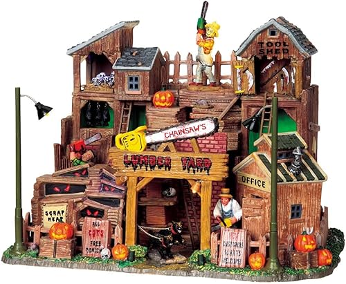 Lemax Patio de madera de motosierra de ciudad espeluznante con adaptador # 95802