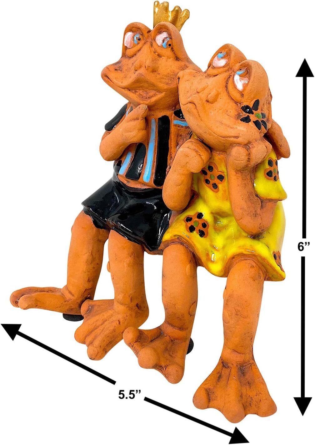 Frog Couple Figurine Collectible Statue Indoor Outdoor Garden Decor Shelf Pot Table Sitters Boy & Girl Mr. & Mrs Clay 6" x 5.5"