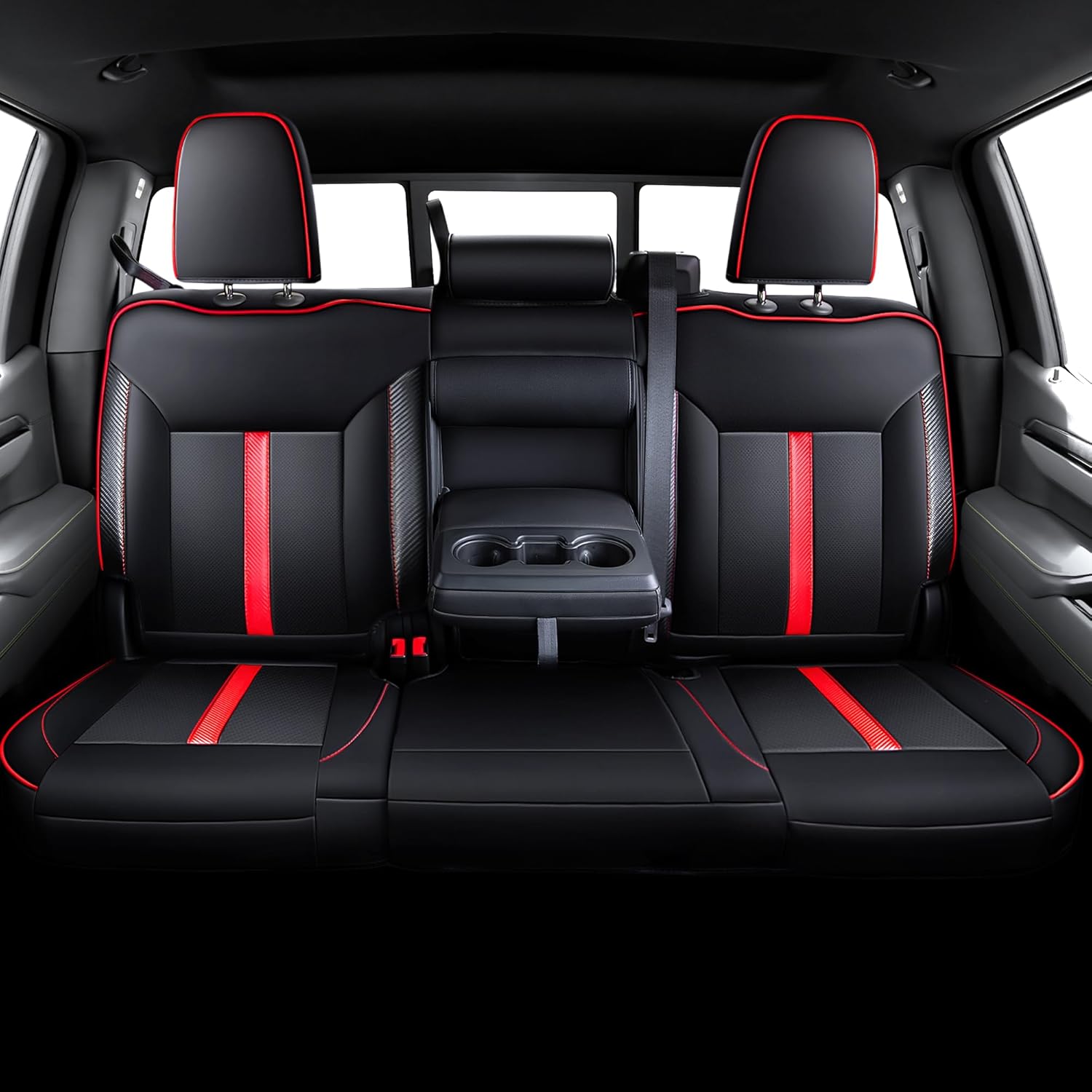 Premium Faux Leather Seat Covers Custom Fit for Chevy Silverado & GMC Sierra 1500 (2019–2026), 2500HD/3500HD (2020–2026) - Crew Cab, Full Coverage - Designed for Front Bucket Seat ( Black-Red ) & Crew Cab & Full Set For 2019-2026 Silverado 1500 & Sierra 1500