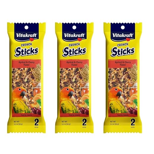 Vitakraft 3 Pack of Apricot & Cherry Crunch Sticks for Conures, 2 Sticks Each