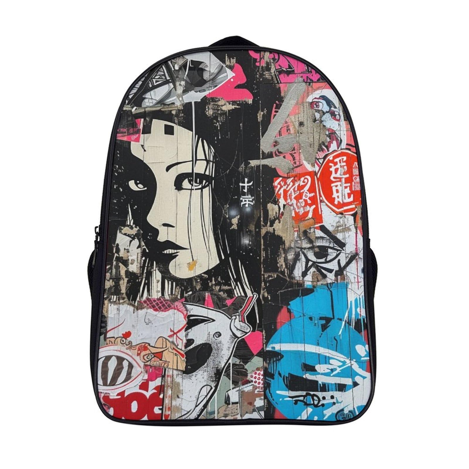 Mochila escolar de grafiti japonés con gran capacidad de 40cm para niños 7