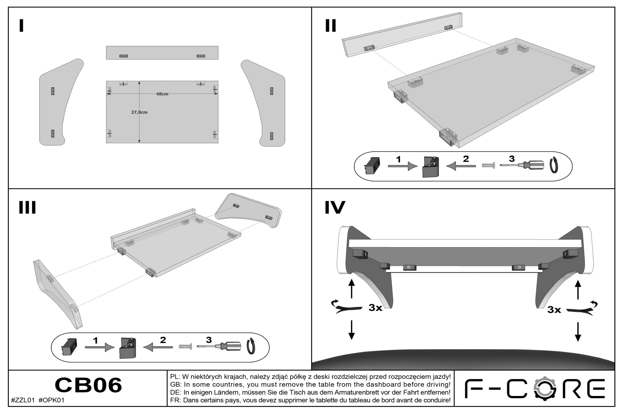 F-CORE Tische auf dem armaturenbrett Van für FIAT DUCATO III 07.06- Peugeot Boxer II 05.06-12.14 Citroen Jumper II 05.06-12.14 Mitte GRAU