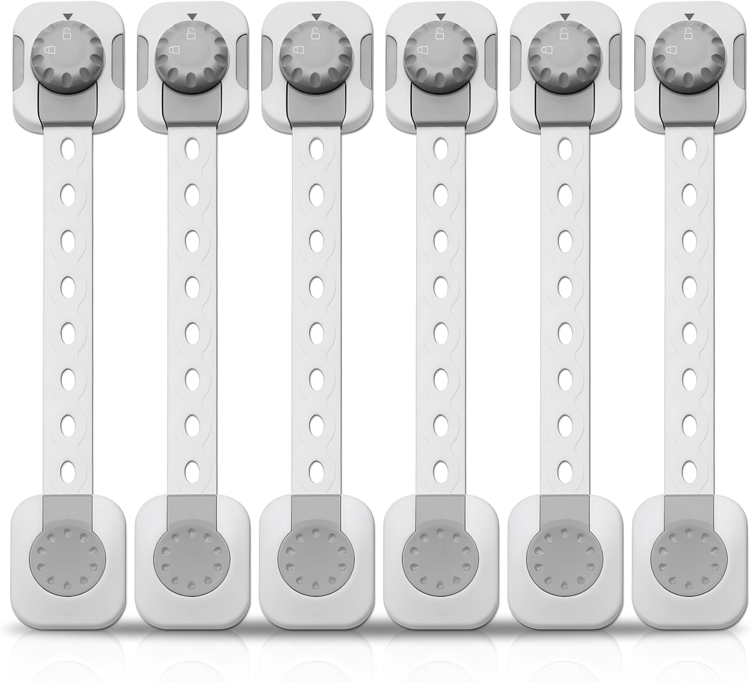 TASSU Child Safety Locks 6-Pack Adjustable Double Button Baby Multi-Functional Child Safety Cabinet Straps Baby Proofing Latches for Cabinets, Drawers, Fridge Easy Installation Two-Step Unlocking