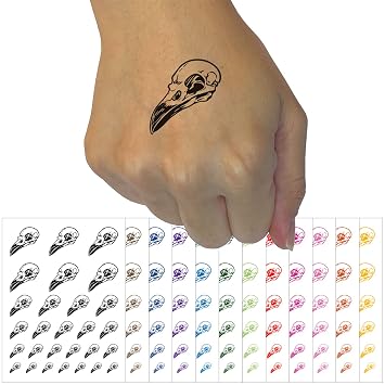 Crow Raven Bird Skull Temporary Tattoo Water Resistant Fake Body Art Set Collection - Purple One Sheet