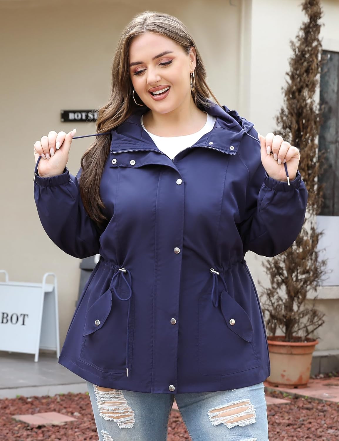 Bloggerlove XL-5XL Women Plus Size Rain Jacket Lightweight Raincoat with Hood Waterproof Outdoor Windbreaker - Image 2