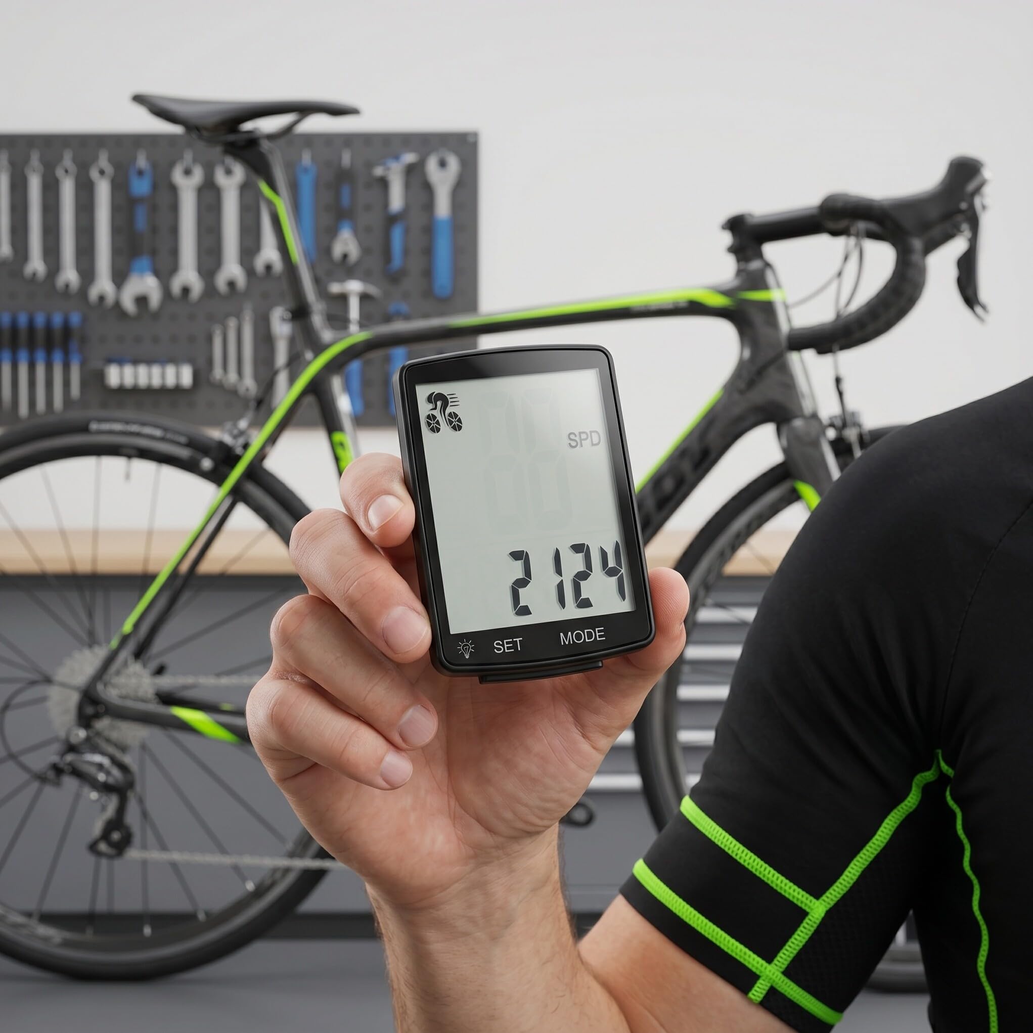 Housoutil Contachilometri per Bicicletta Wireless Compatto e Leggero in ABS e Pmma con Display LCD per Uso Ciclistico Nero