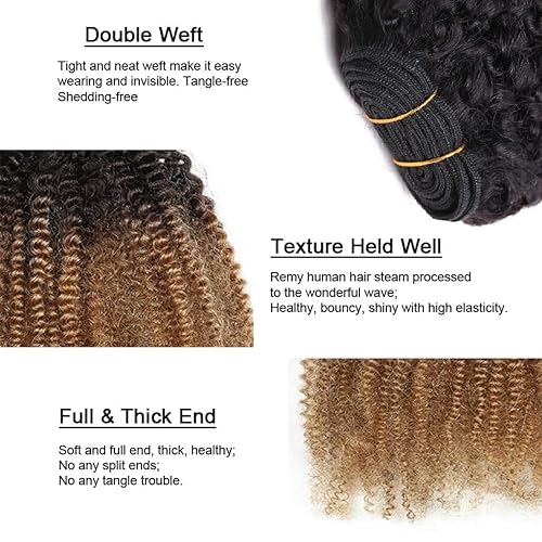 Miniatura 4 de Extensiones de cabello humano rizado afro mongol ombré de 8, 10, 12 pulgadas, 1B30, marrón negro 4B 4C, extensiones de cabello humano virgen sin