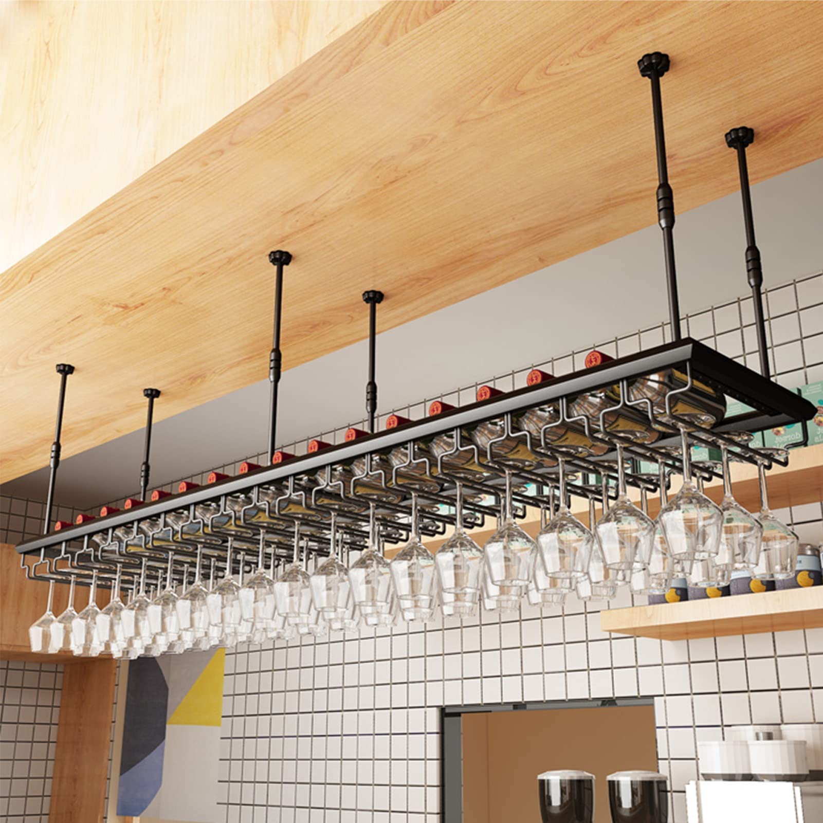 Support à verres à vin en fer noir et étagère de plafond design