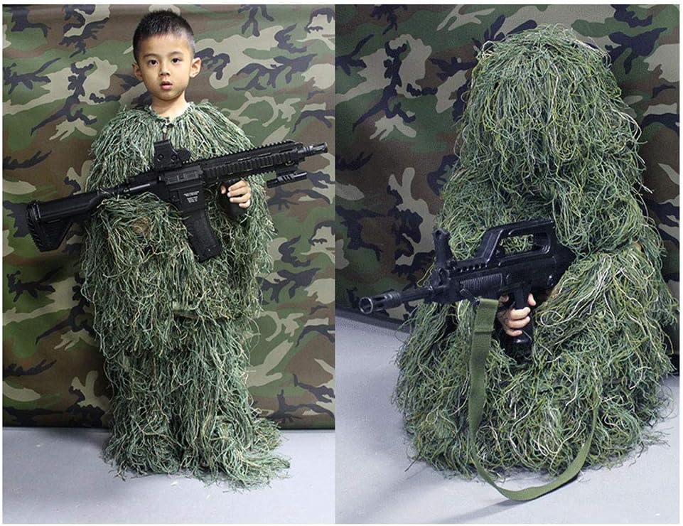 ZHhome Camouflage Suit Sniper Suit, 3D Camo，Suitable for Sniper Woodland Military Army Shooting Hunting Air Gun Photography, Jungle Color,Five-Piece Suit Jungle Color (Size : Adult)